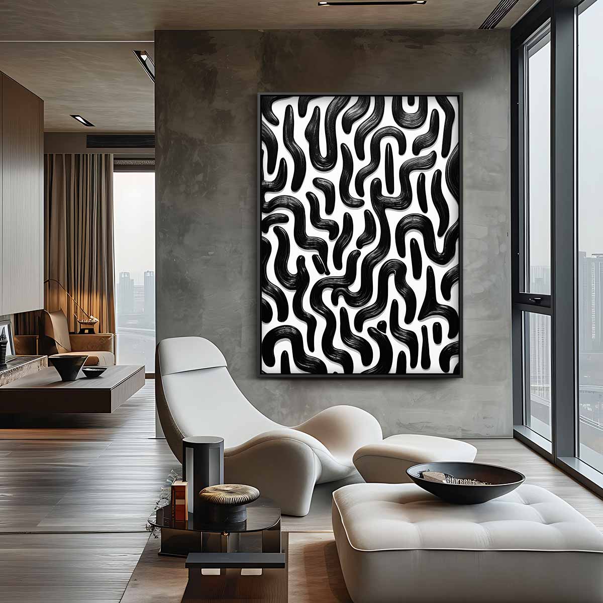 Dynamische Zwarte Stroom Kunstwerk-canvas-dibond-plexiglas-wanddecoratie-WallArtistic
