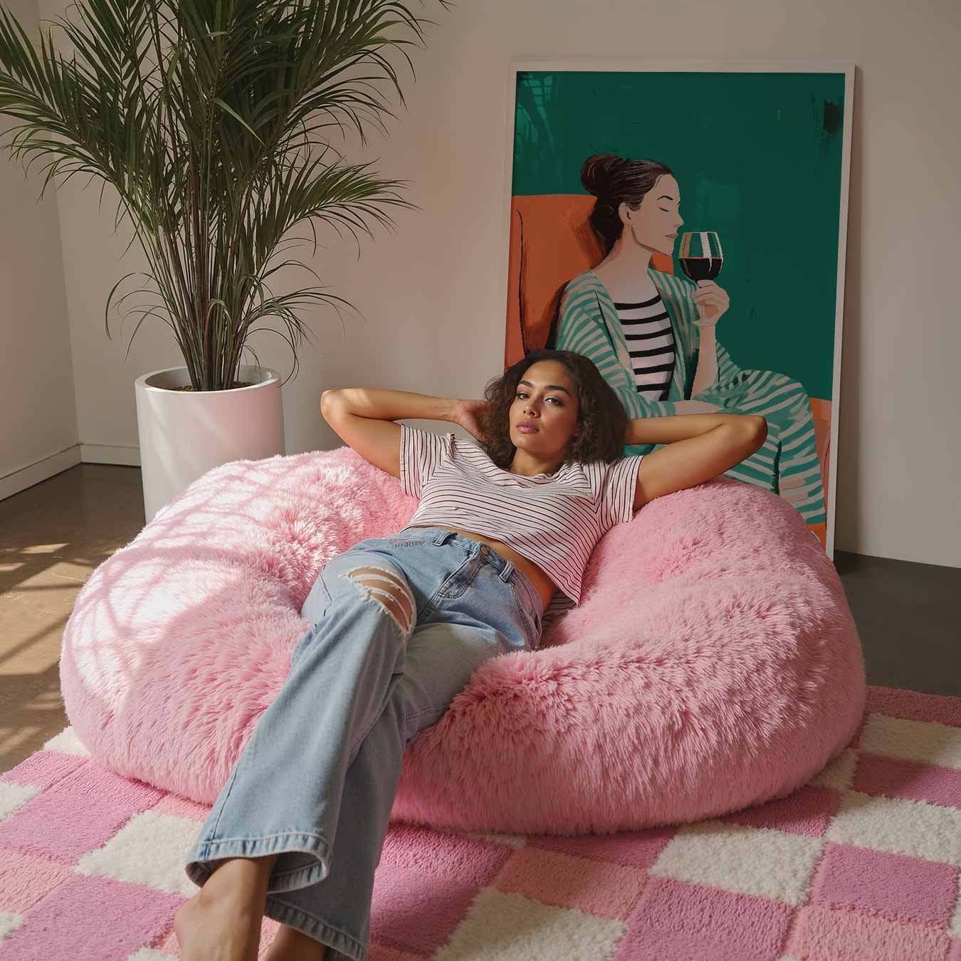 Verfijnde Ontspanning: Vrouw met Wijnglas Poster-WallArtistic