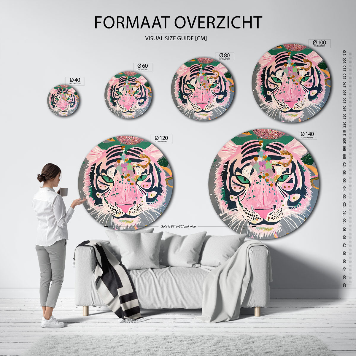 Roze tijger Muurcirkel