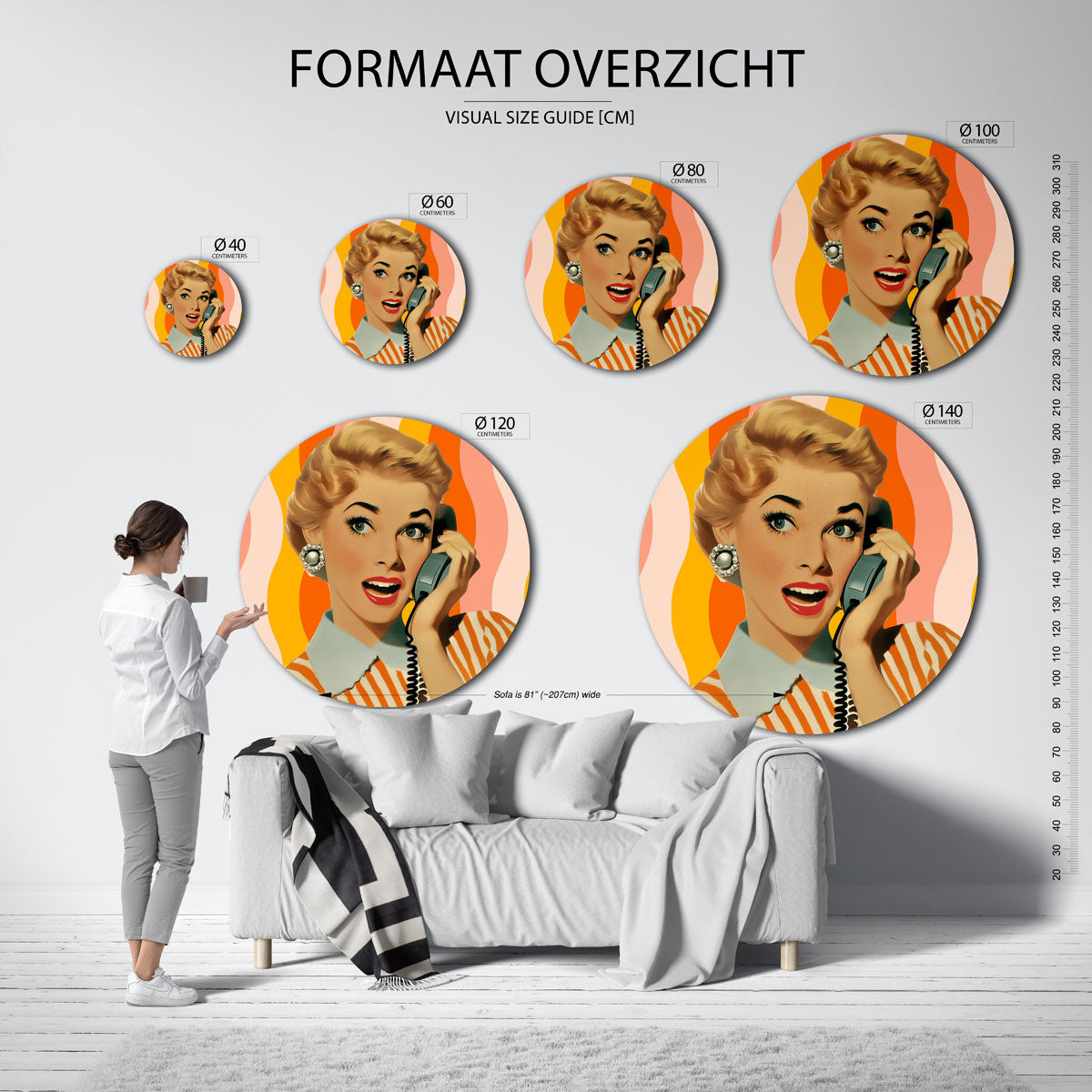 Vrouw met telefoon Muurcirkel