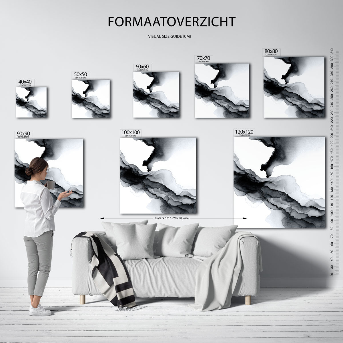 Abstracte zwart wit golven Poster