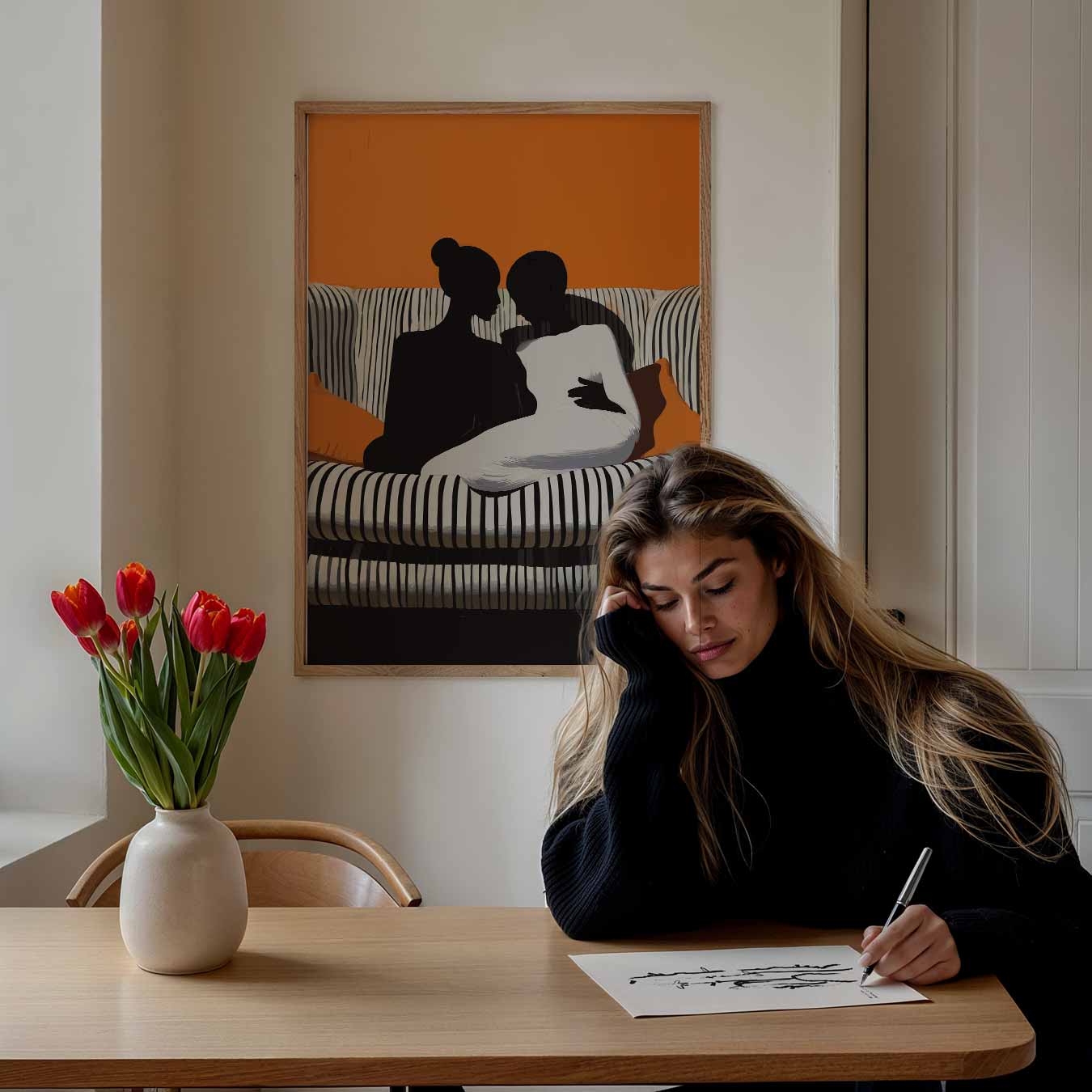 Intieme Silhouetten op Stijlvolle Bank Poster-WallArtistic