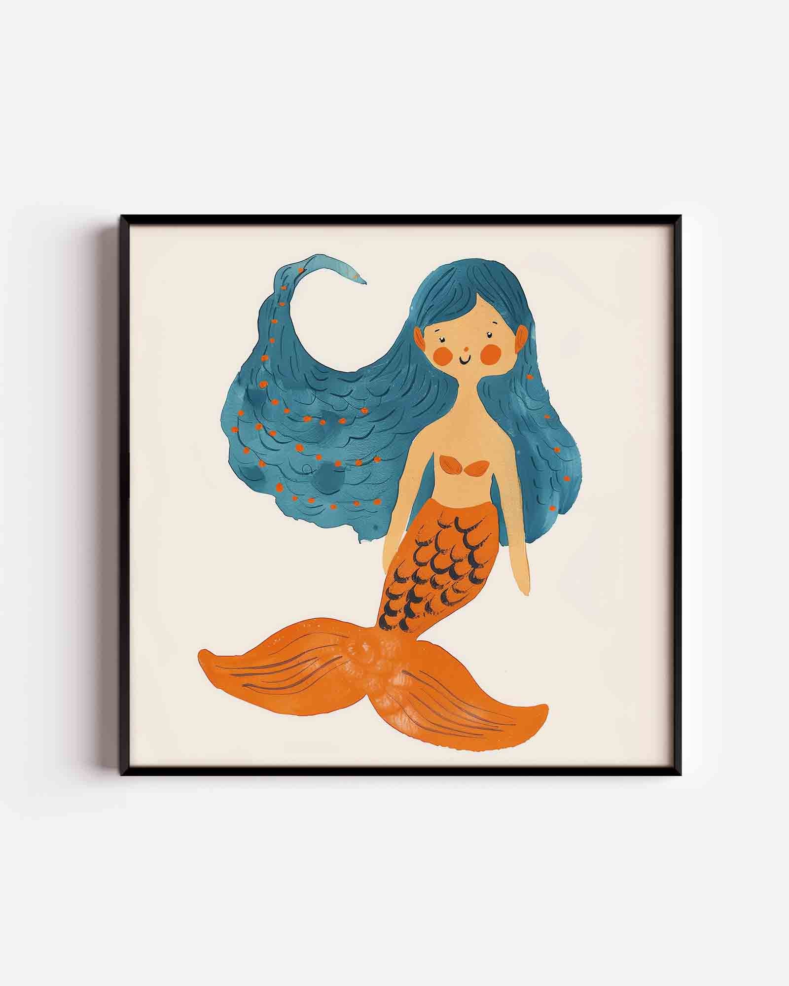 Zeemeermin met blauwe haren Poster