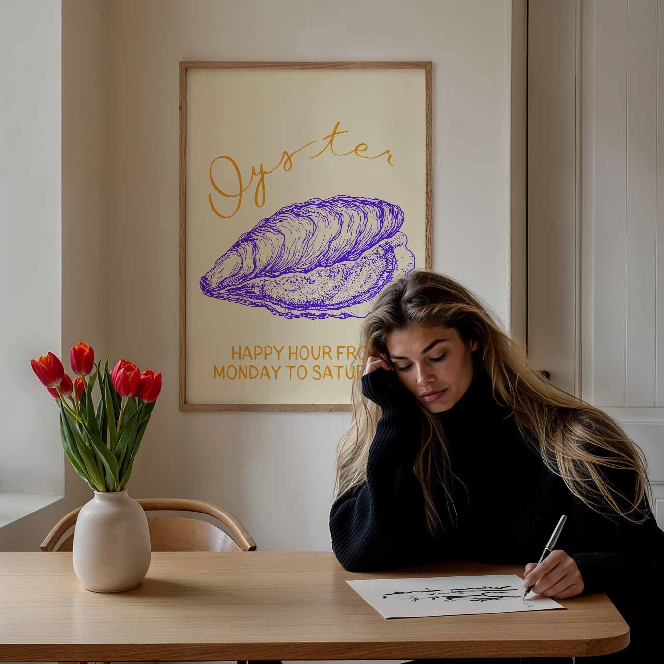 Stijlvolle Oester Illustratie Poster-WallArtistic