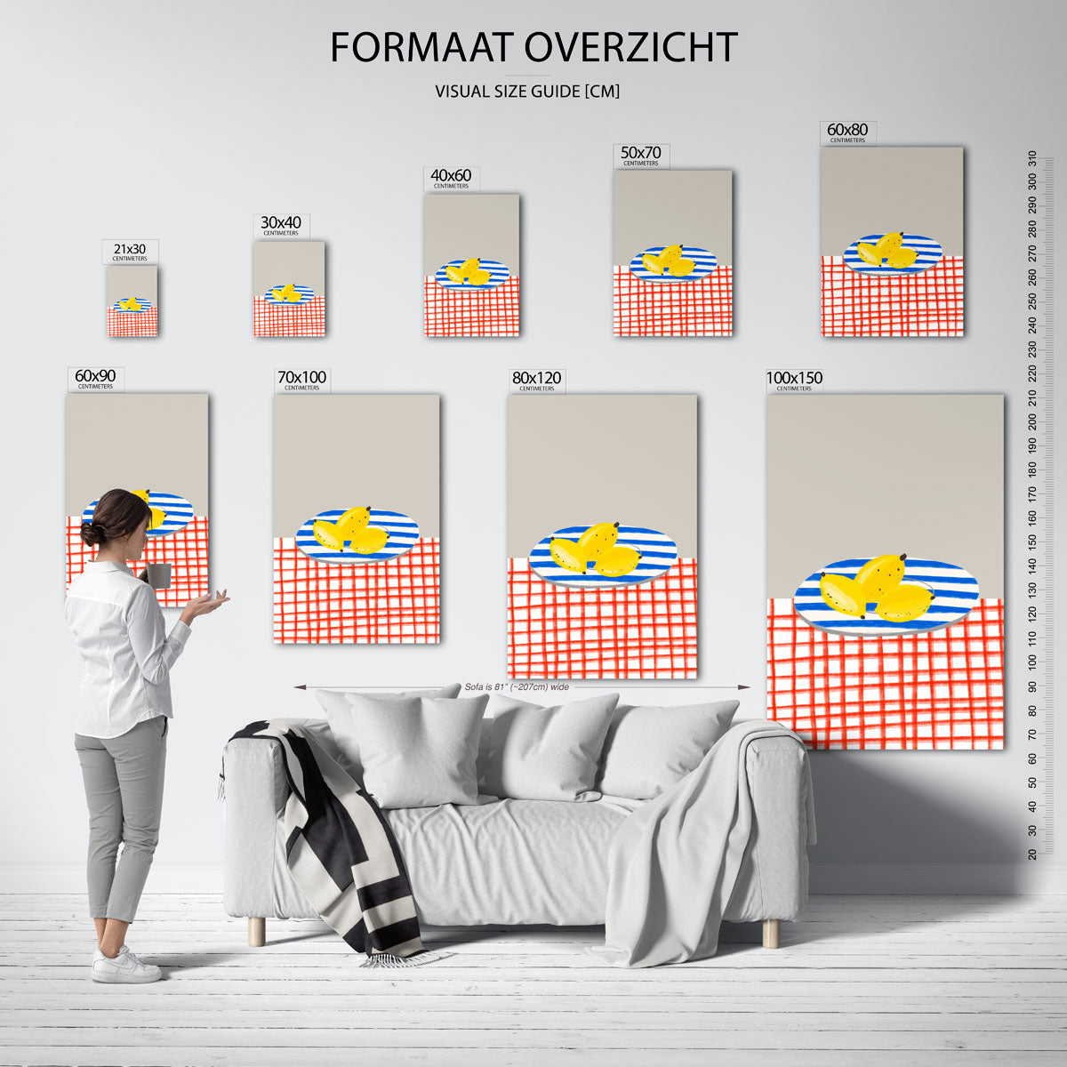 Bananen op gestreept bord Poster