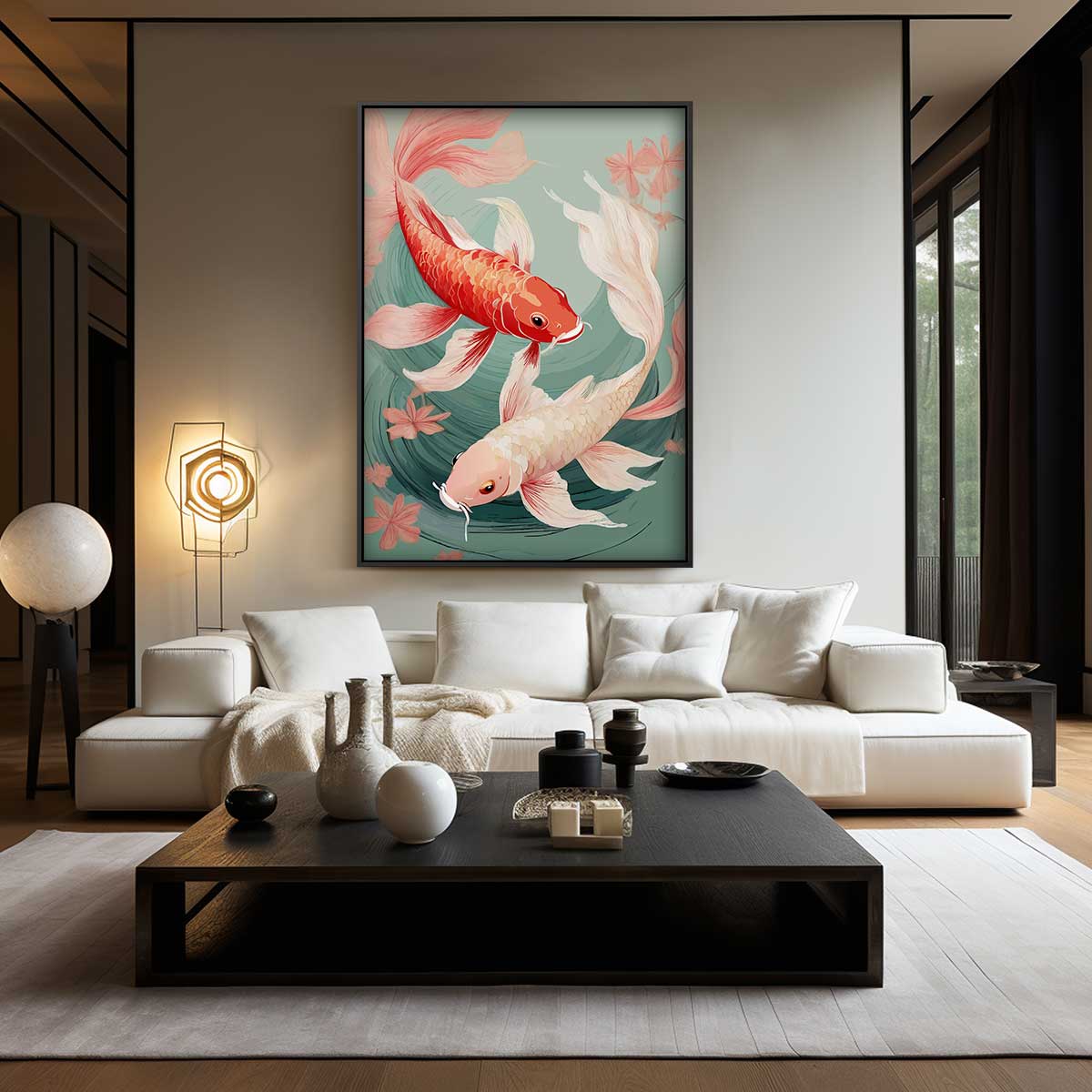 Vrolijke Koi-vissen op Rustige Rivier Kunstwerk-canvas-dibond-plexiglas-wanddecoratie-WallArtistic
