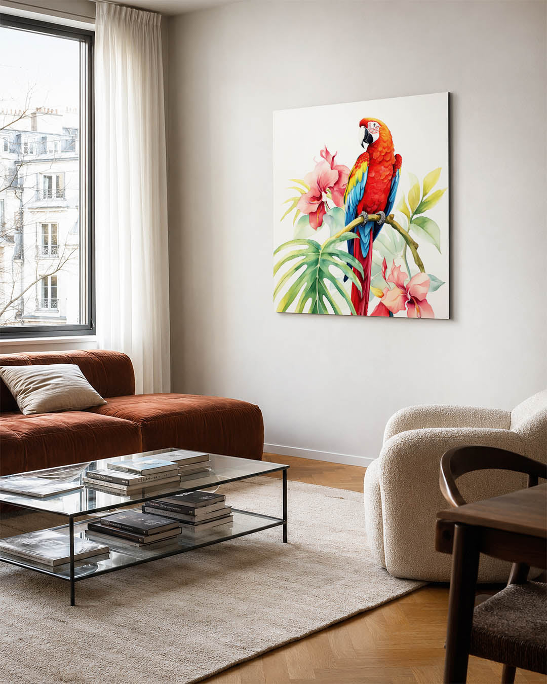 Exotische vogel en bloemen Kunstwerk