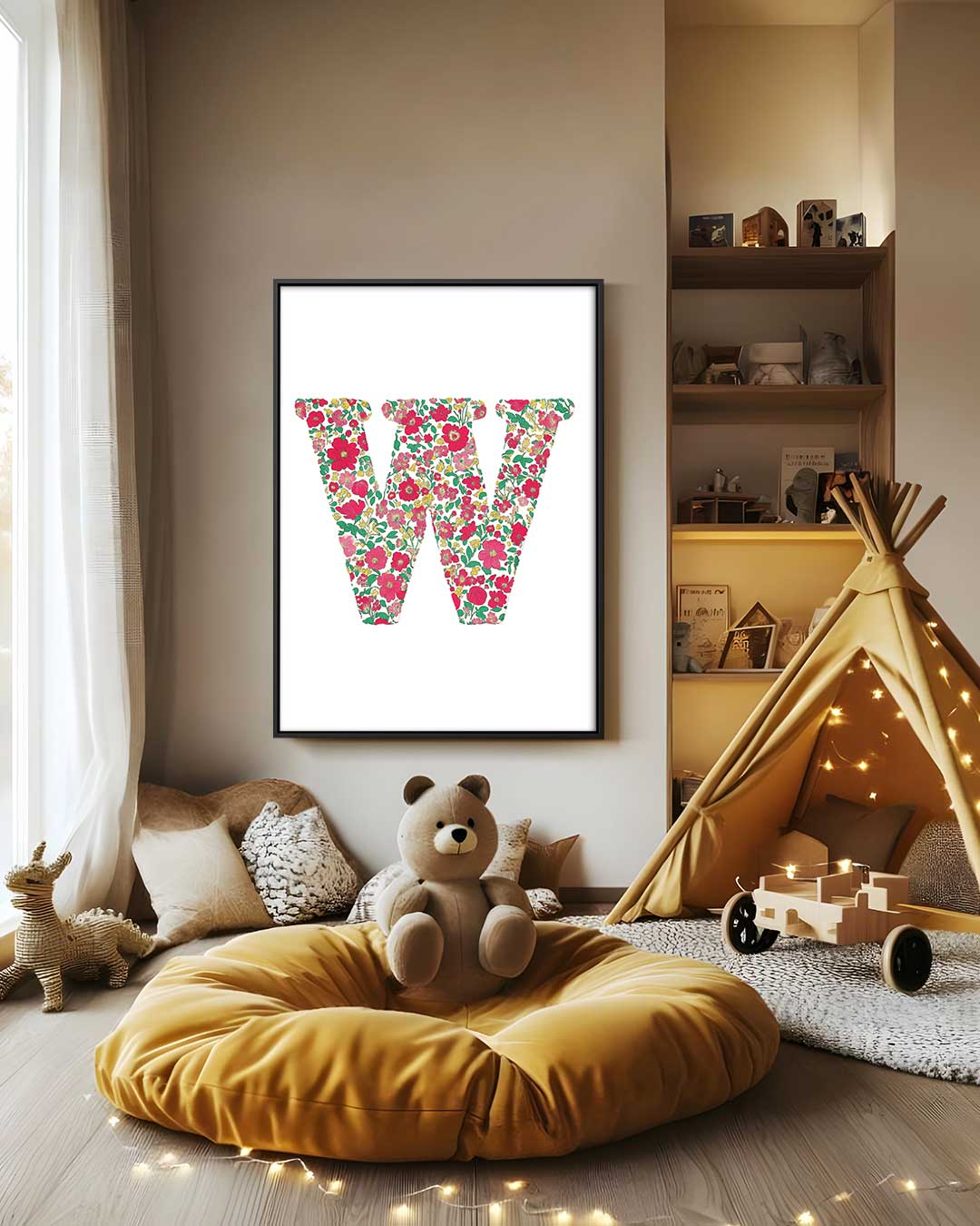 Bloemrijke Letter W Kunstwerk-canvas-dibond-plexiglas-wanddecoratie-WallArtistic