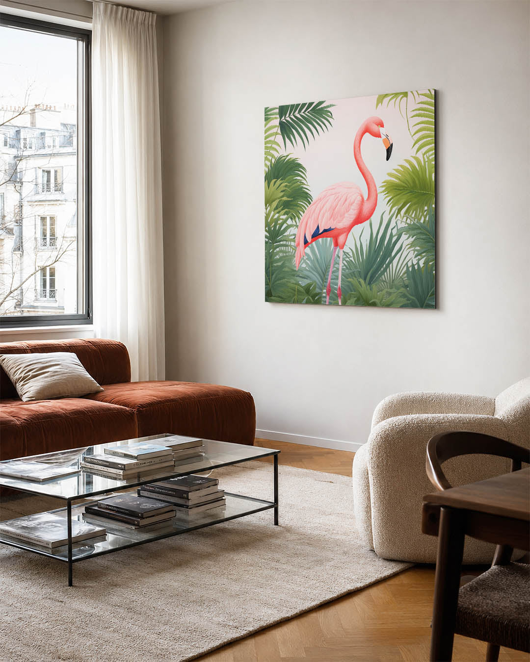 Flamingo en bladeren Kunstwerk