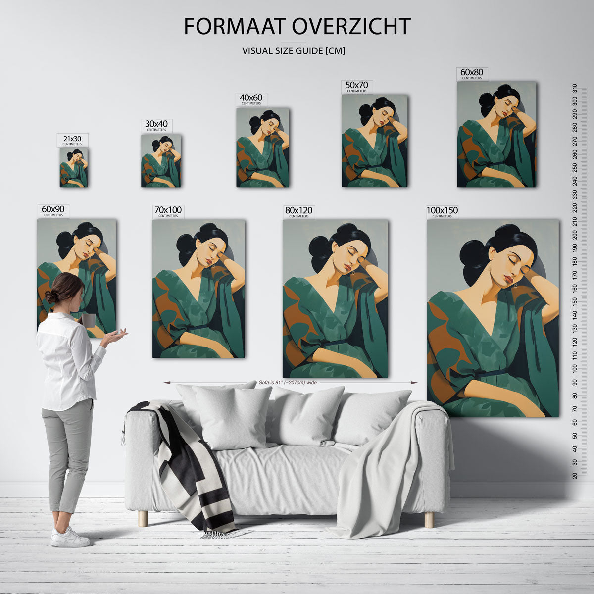 Vrouw in groene jurk Poster
