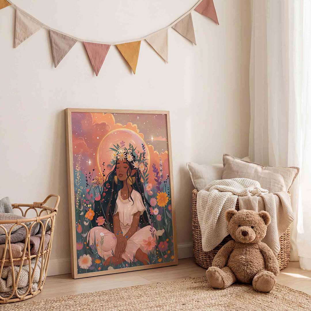 Bloemenkrans en zon Poster