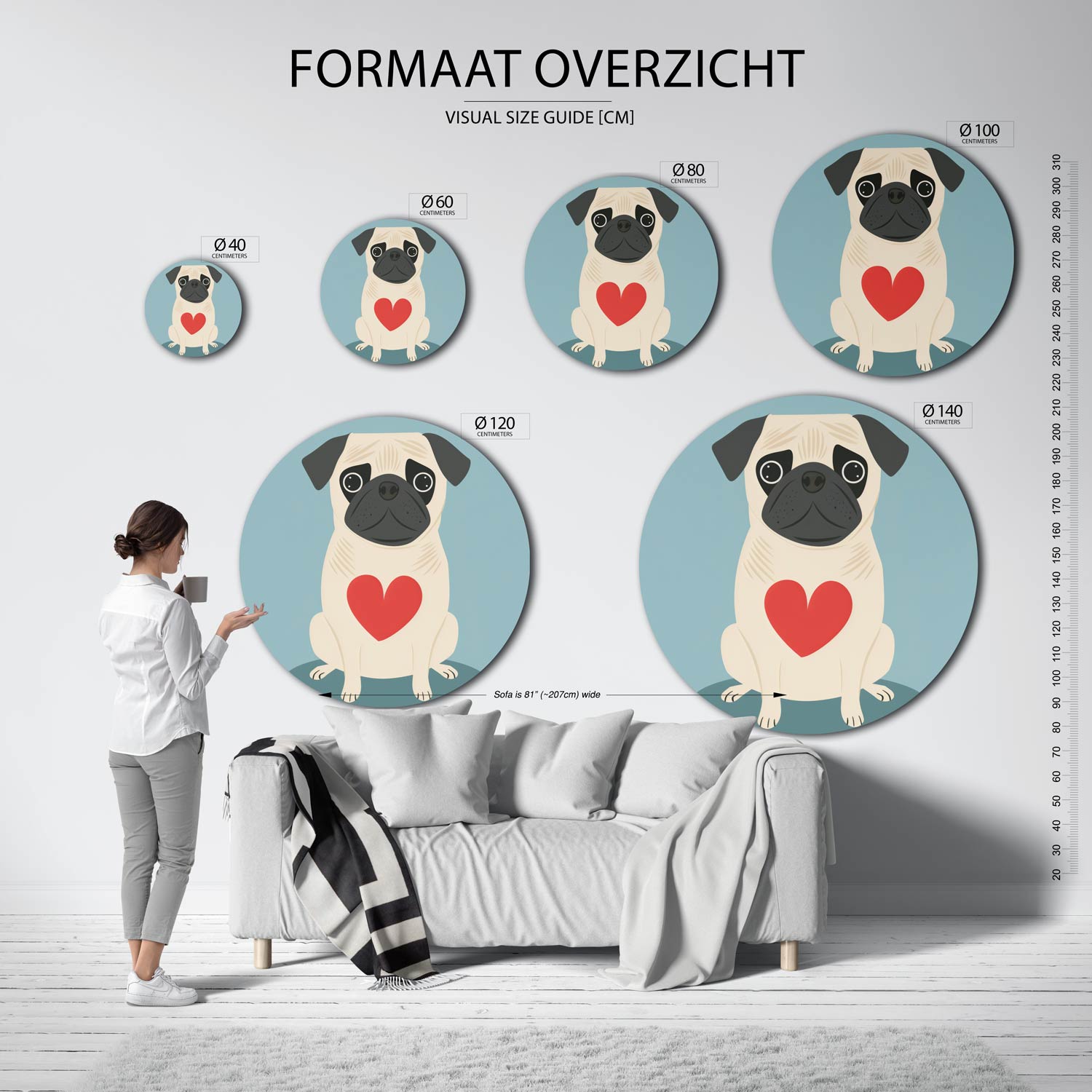 Mopshond met hart Muurcirkel