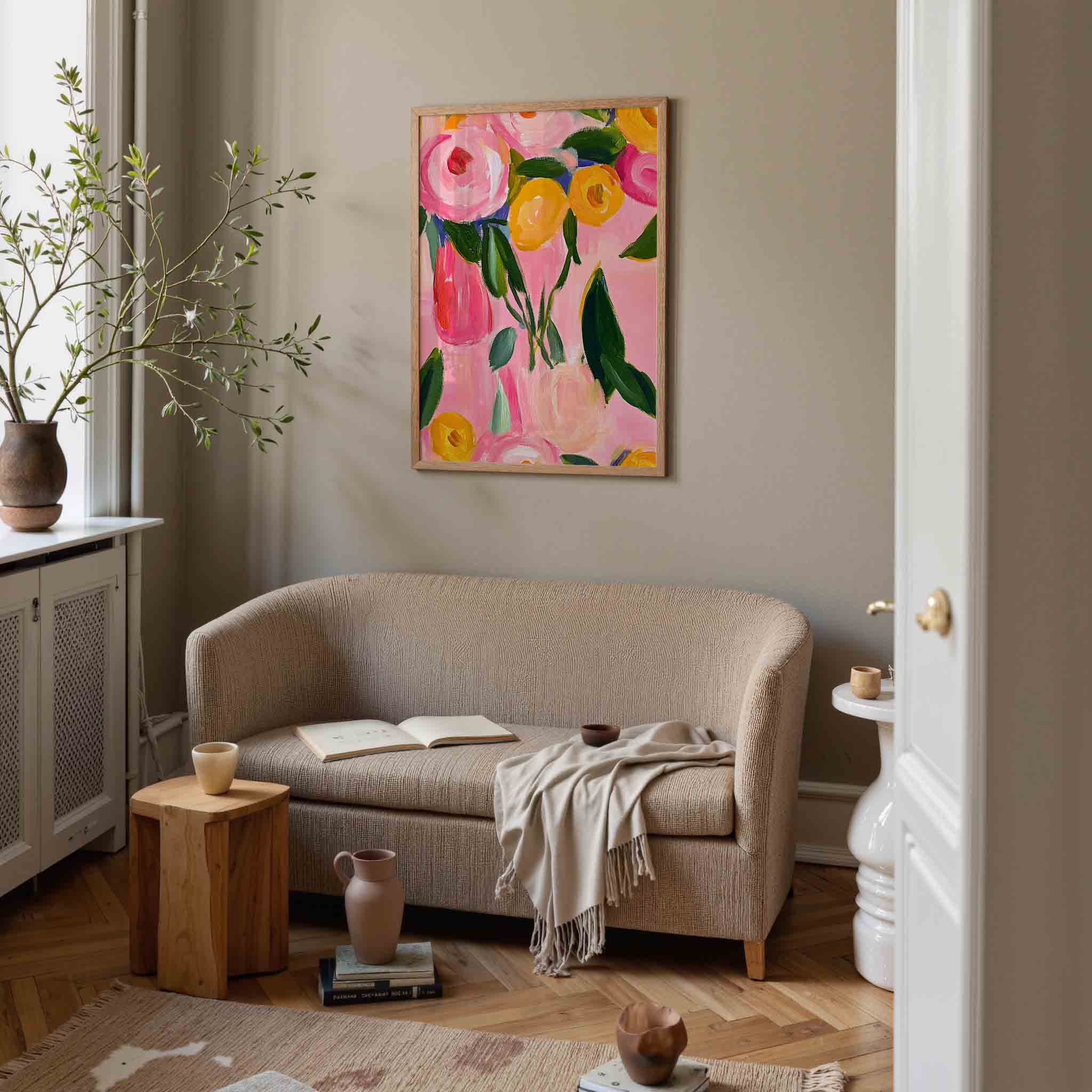 Bloemen in roze en geel Poster