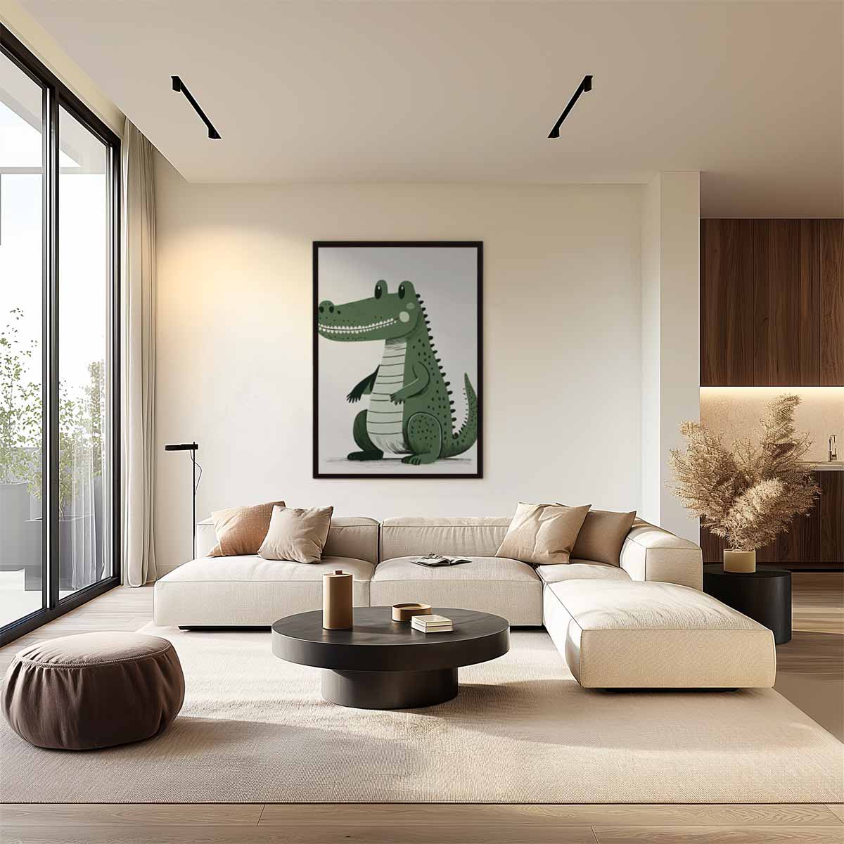 Schattige Groene Krokodil Illustratie Kunstwerk-canvas-dibond-plexiglas-wanddecoratie-WallArtistic