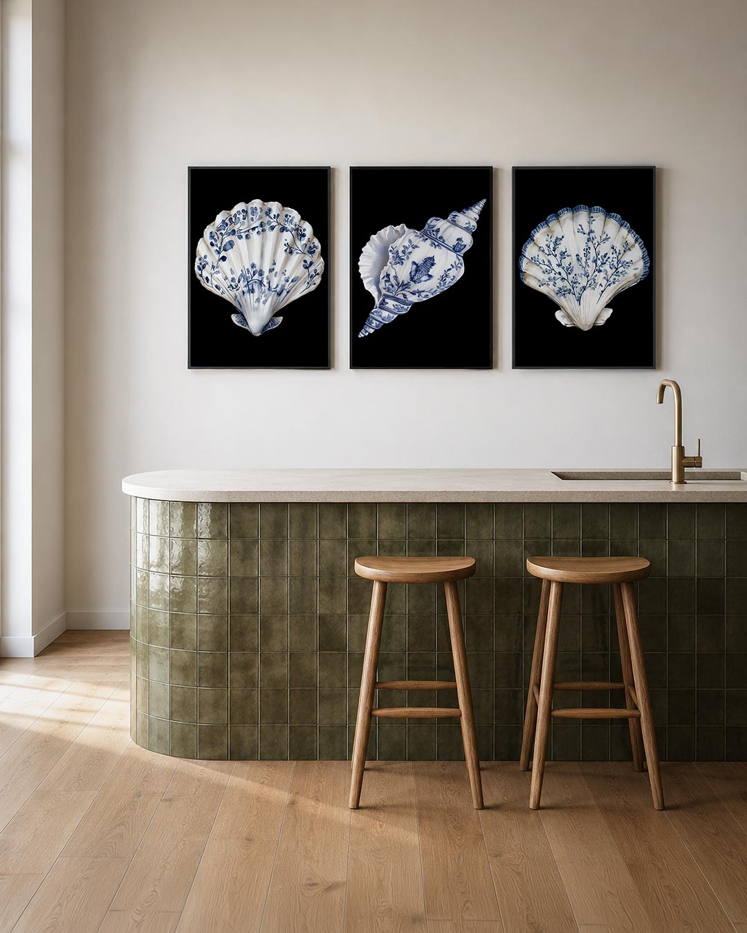 Blauwe schelpdetails Posterset