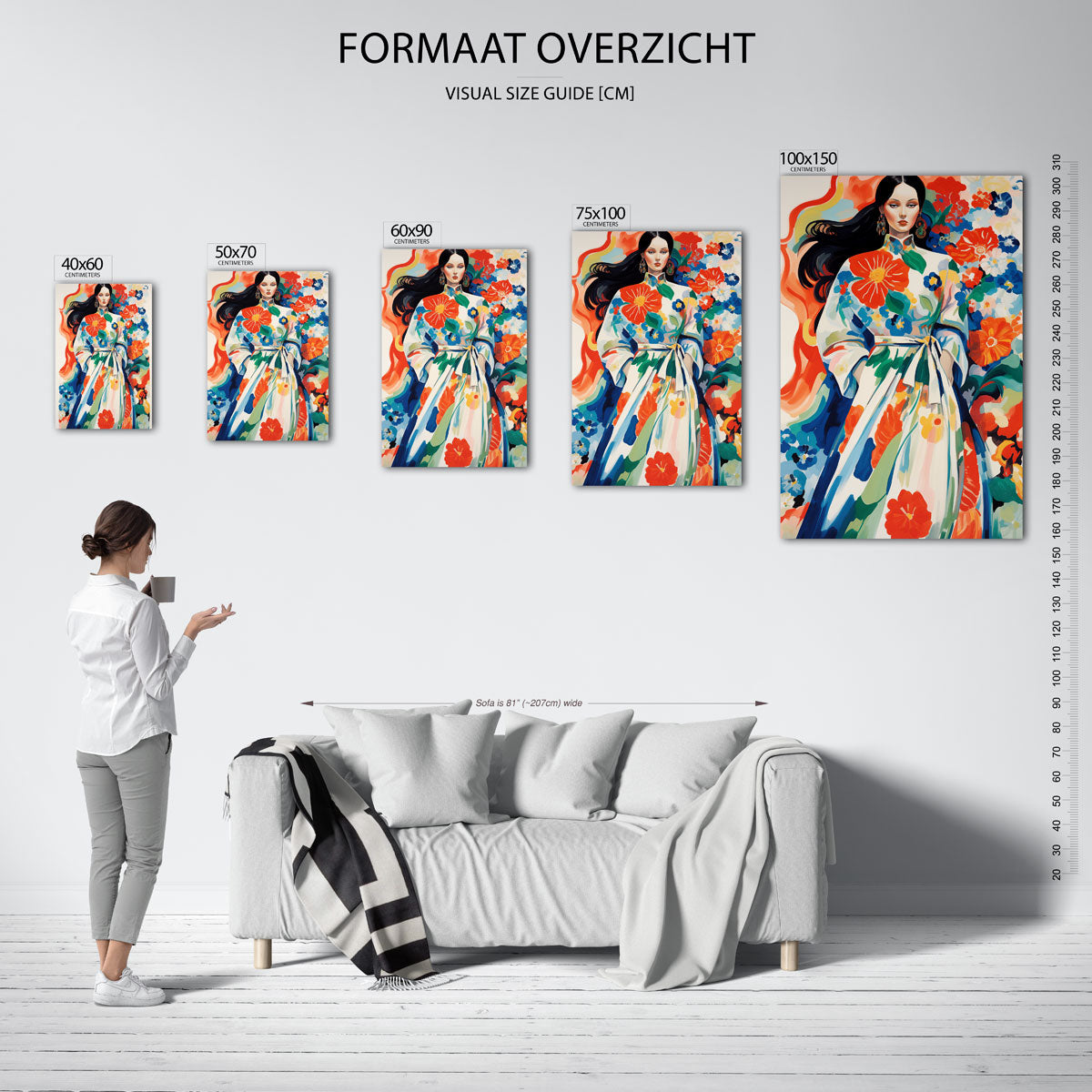 Vrouw in bloemen Kunstwerk