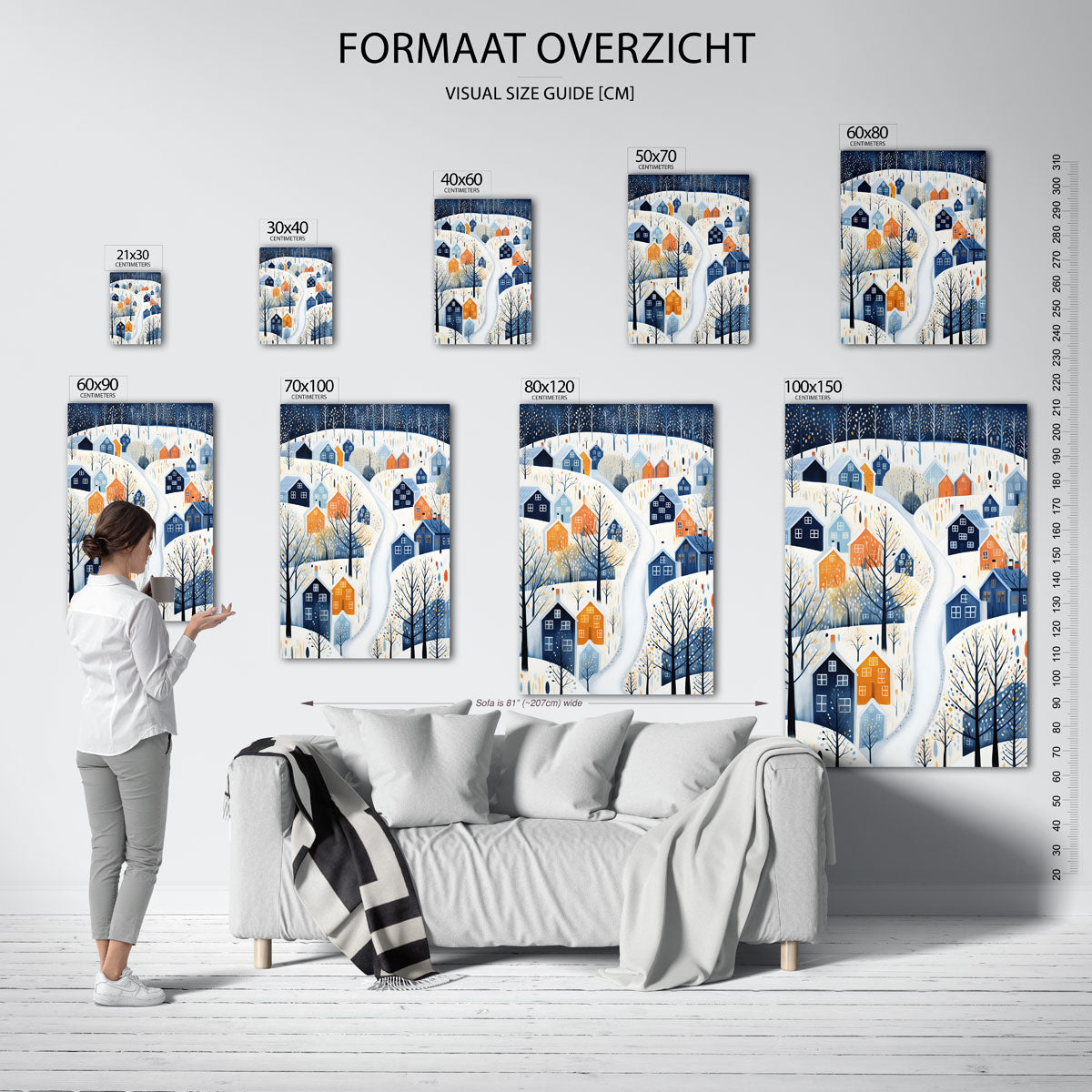 Winterdorp met kleurrijke huizen Poster