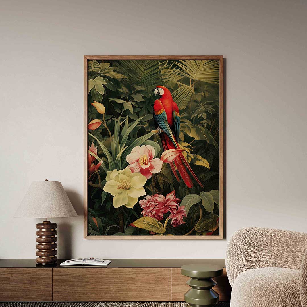 Papegaai en bloemen Poster