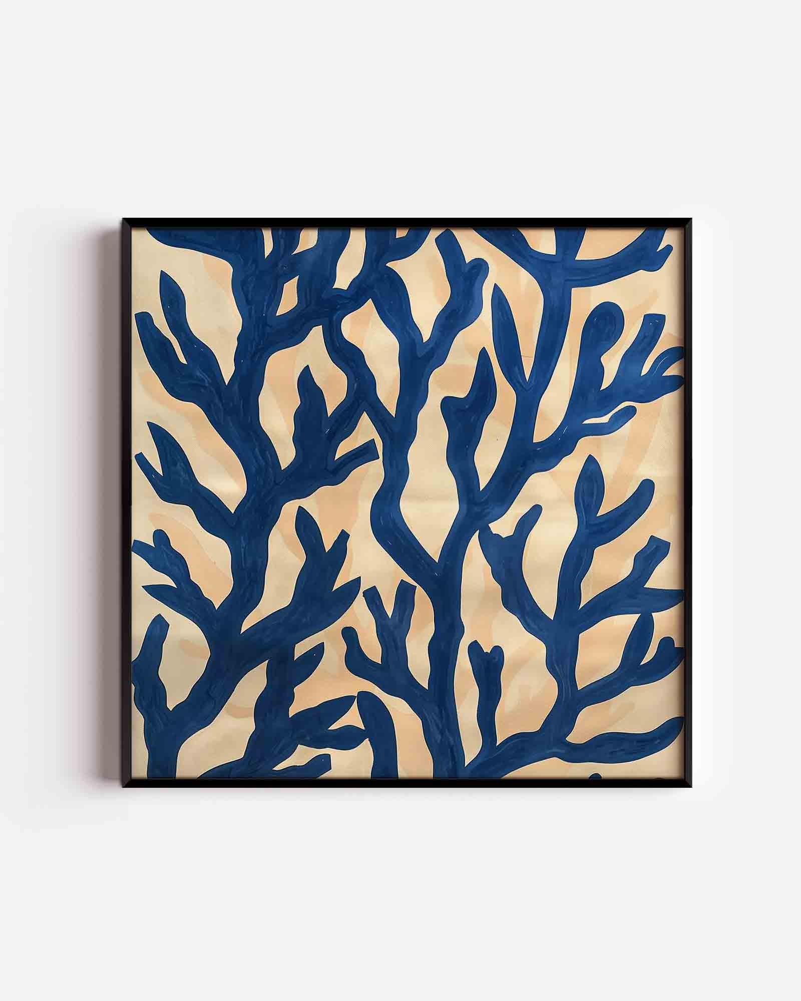 Blauwe takken op beige Poster