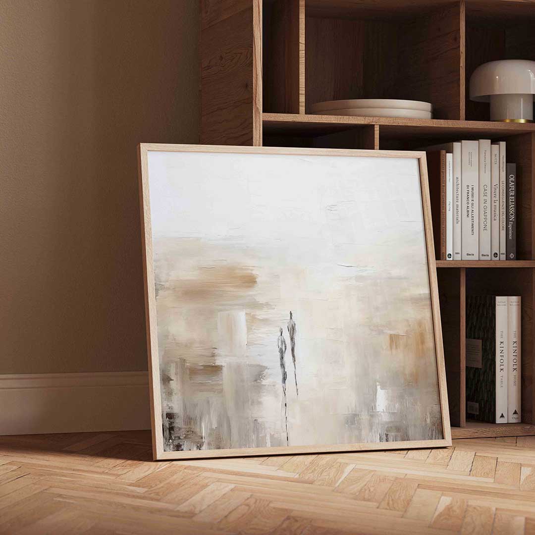 Twee figuren in beige landschap Poster