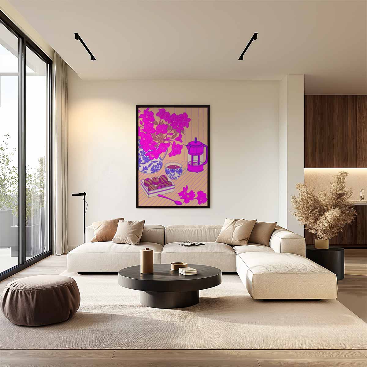 Bloemrijke Koffiemoment Kunstwerk-canvas-dibond-plexiglas-wanddecoratie-WallArtistic