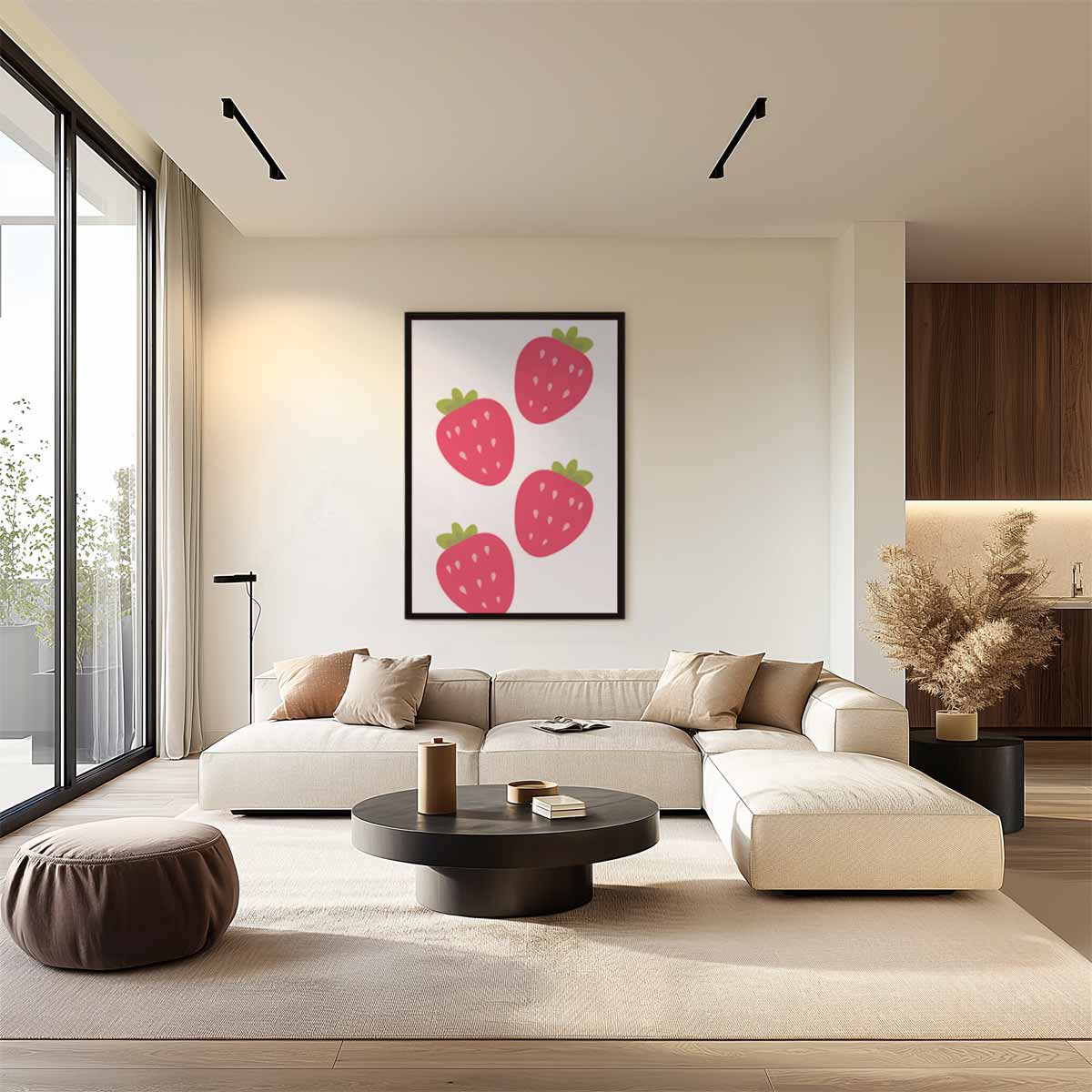 Speelse Aardbeien Illustratie Kunstwerk-canvas-dibond-plexiglas-wanddecoratie-WallArtistic