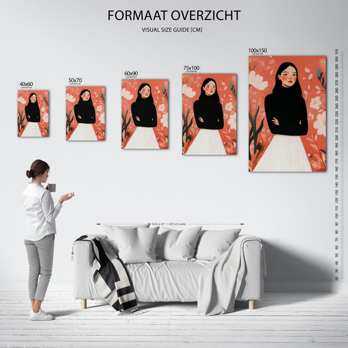 Vrouwelijk portret bloemen Kunstwerk