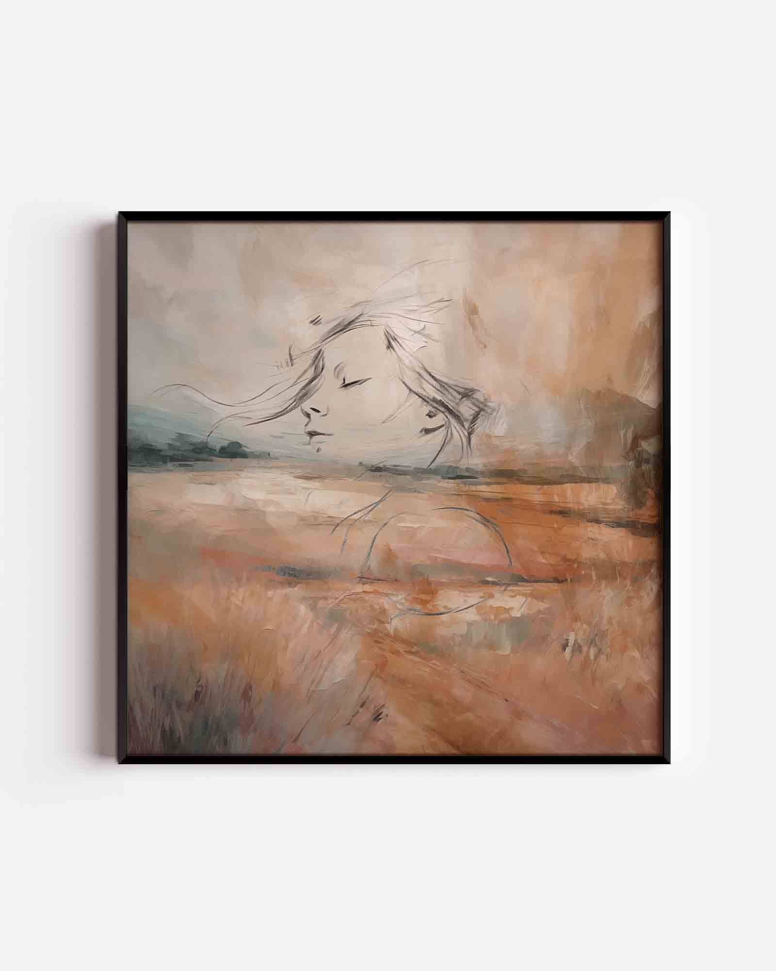 Dromerig landschap met gezicht Poster
