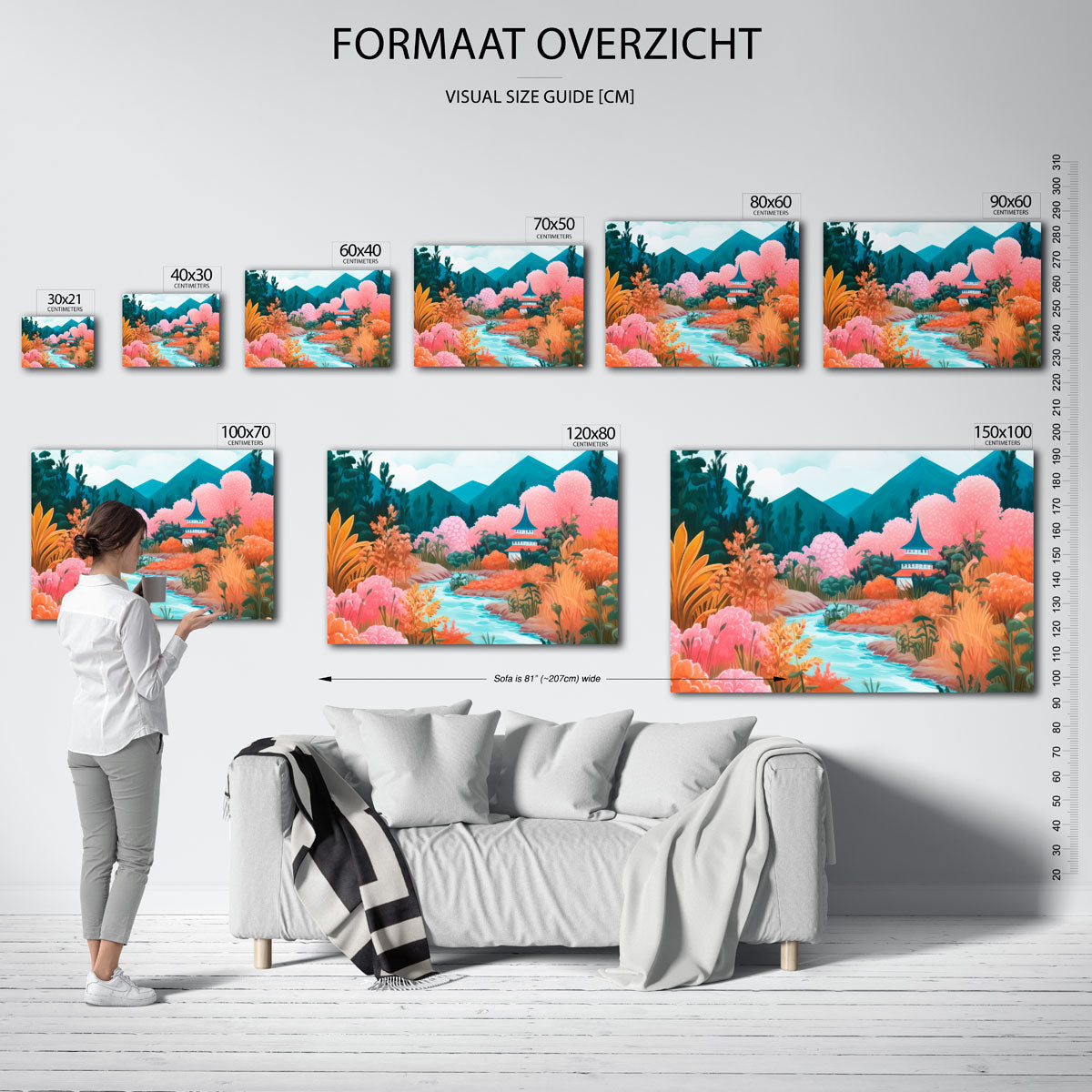 Landschap met rivier en pagode Poster