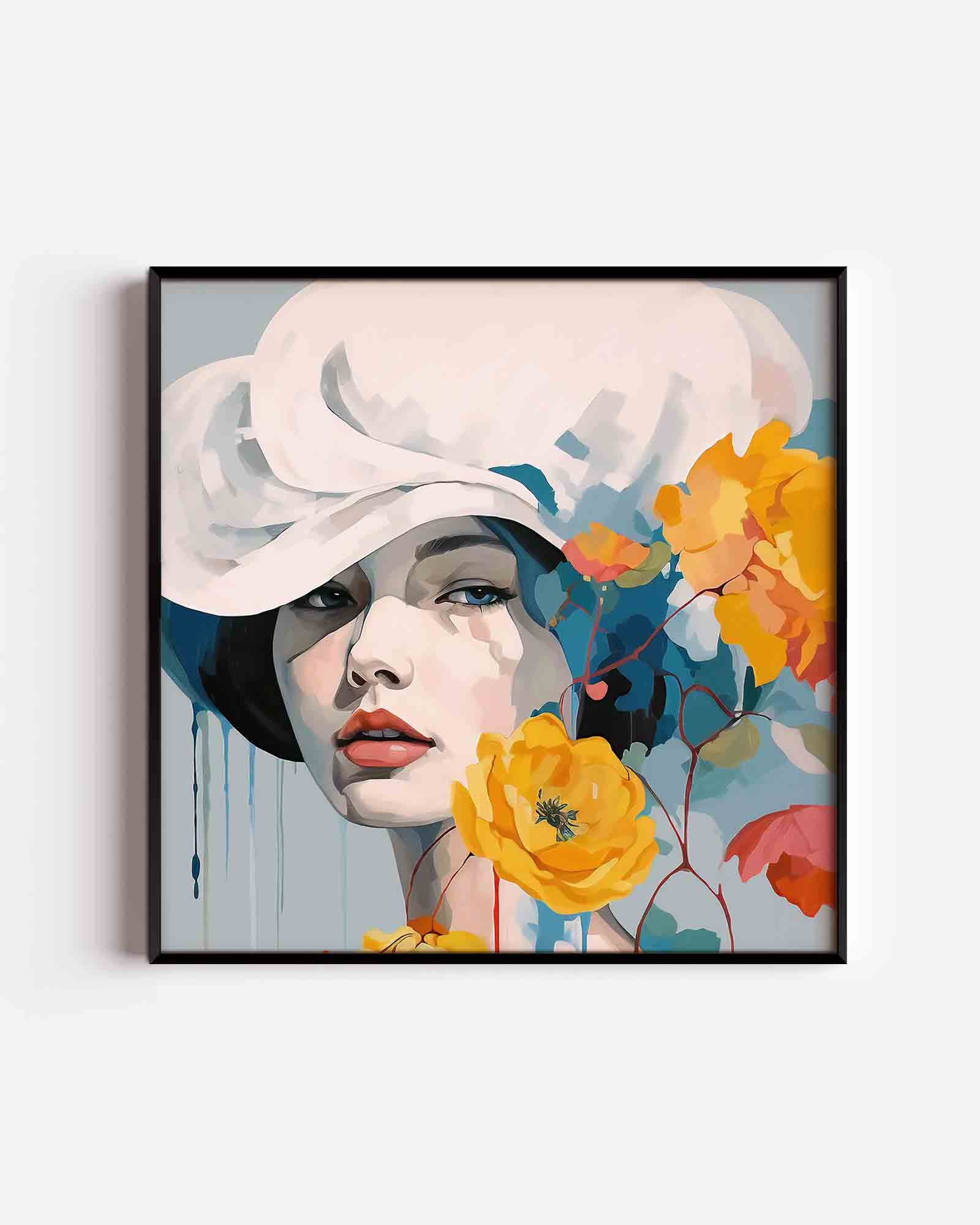 Vrouw met hoed en bloemen Poster