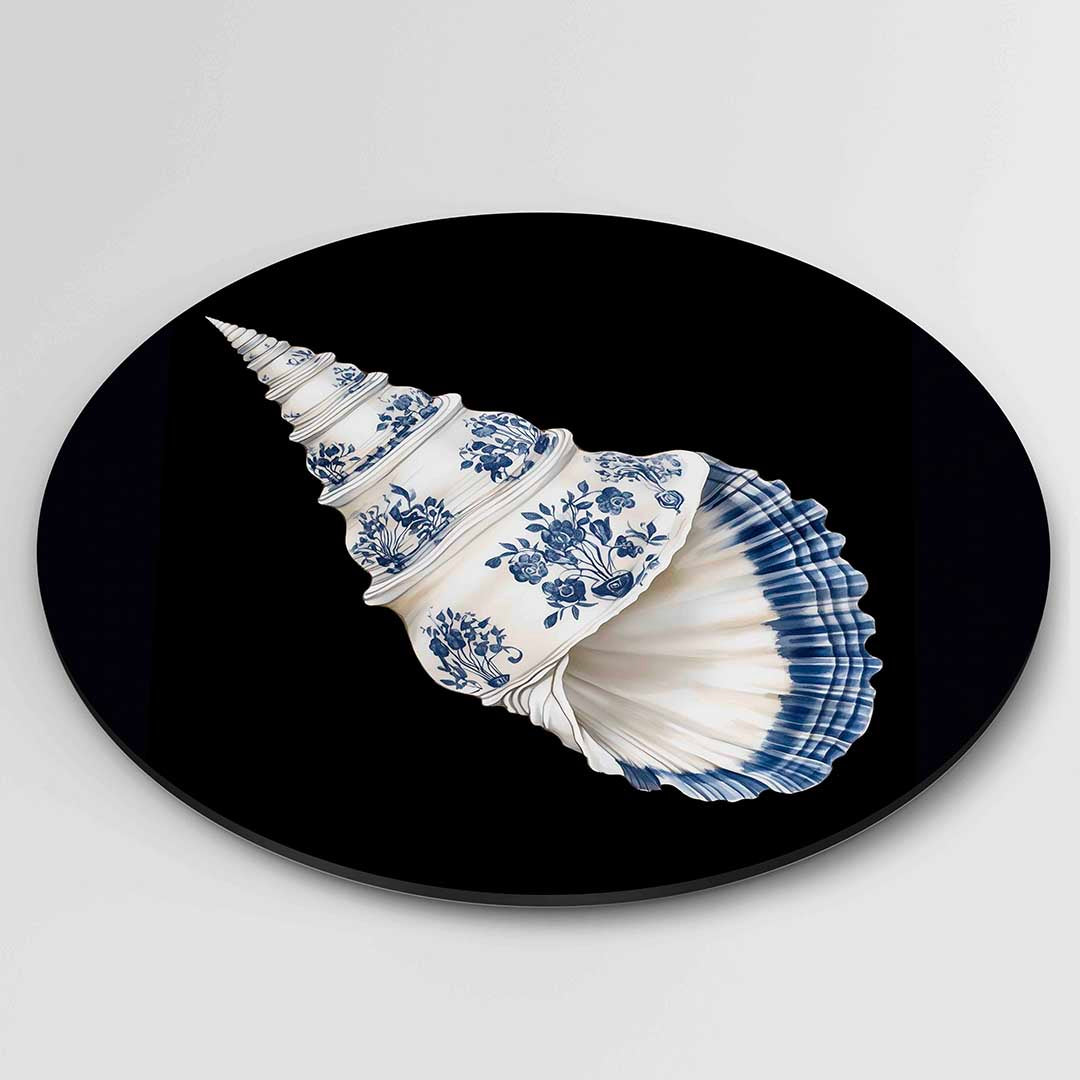 Schelp met blauwe bloemen Muurcirkel