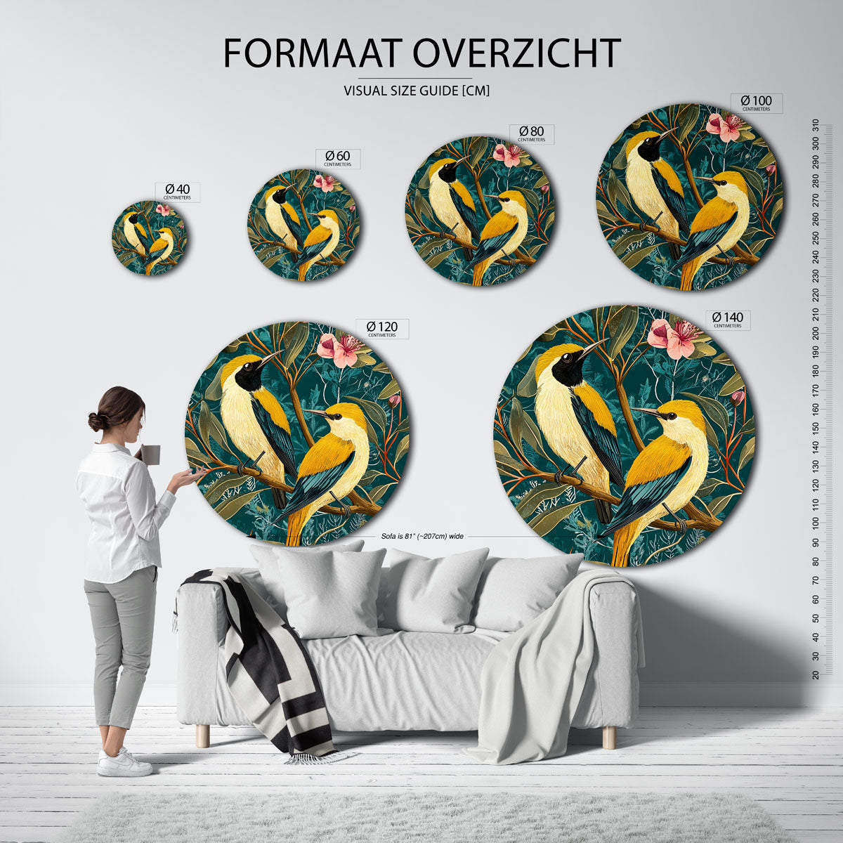 Vogels en bloemen Muurcirkel