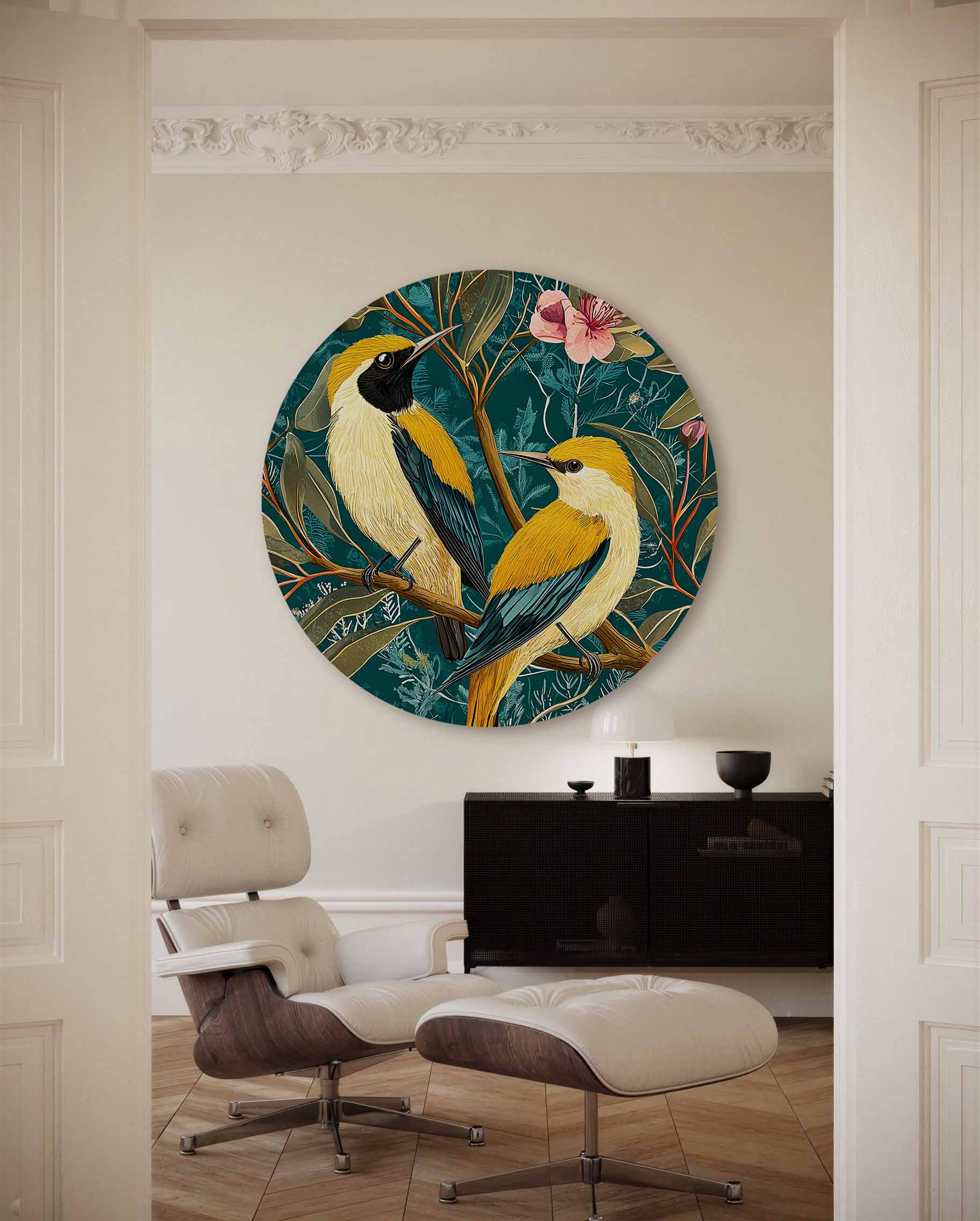 Vogels en bloemen Muurcirkel