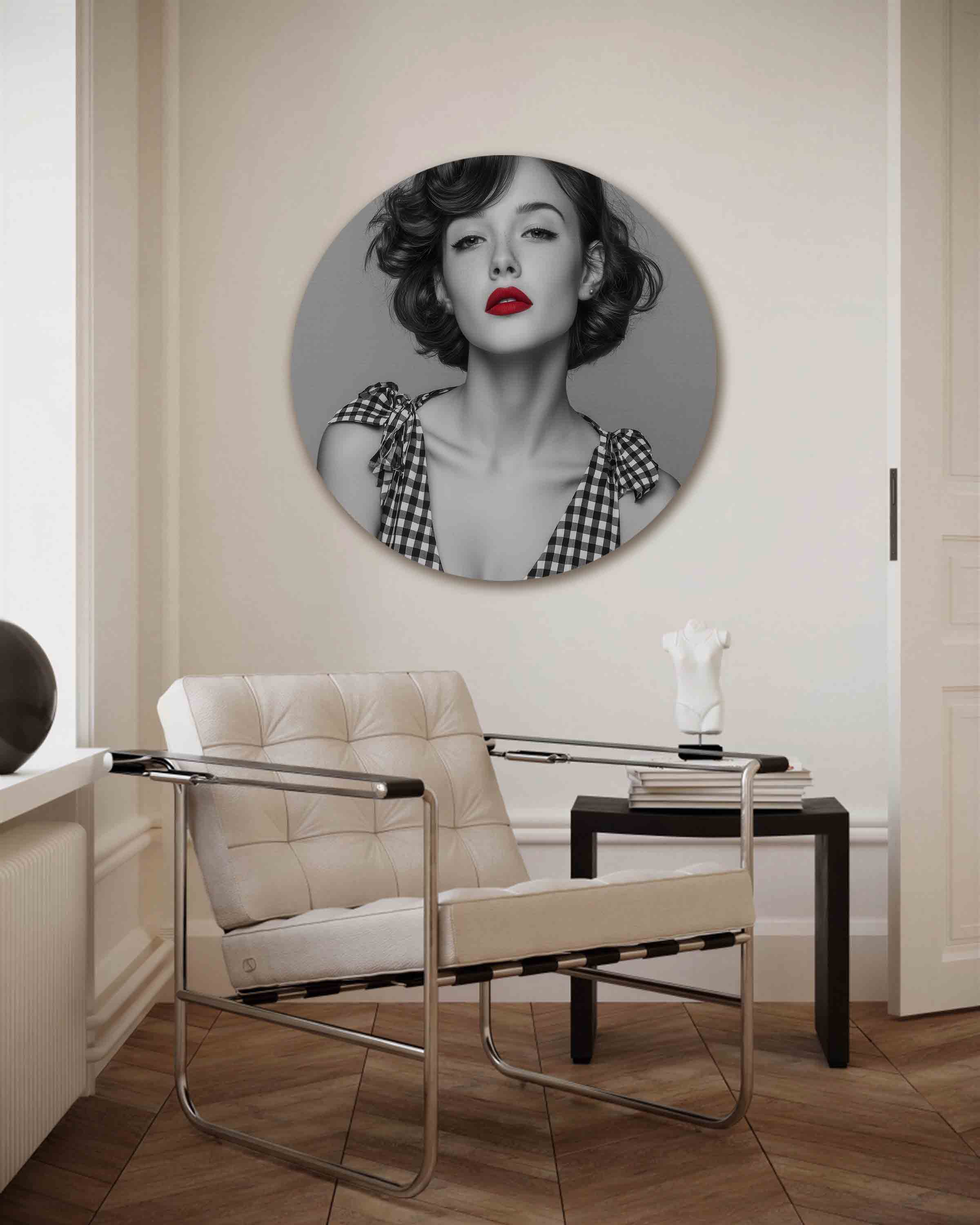 Portret met rode lippen Muurcirkel