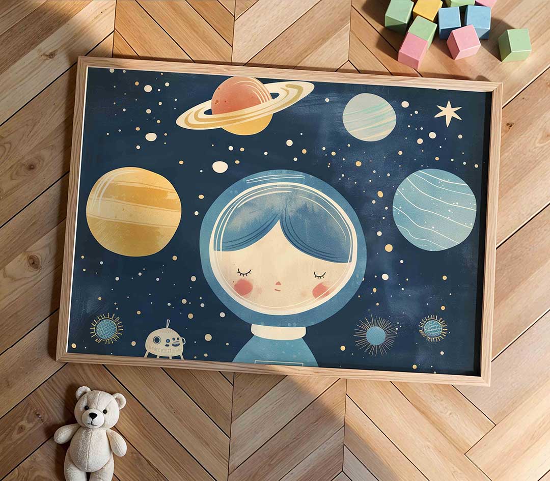 Astronaut en planeten Poster