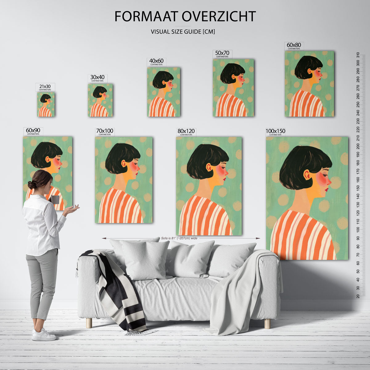 Portret met gestreepte kleding Poster