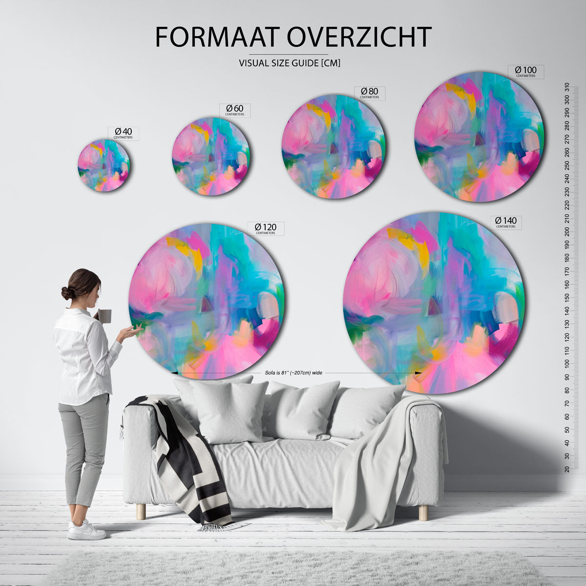 Abstracte kleurenexplosie Muurcirkel