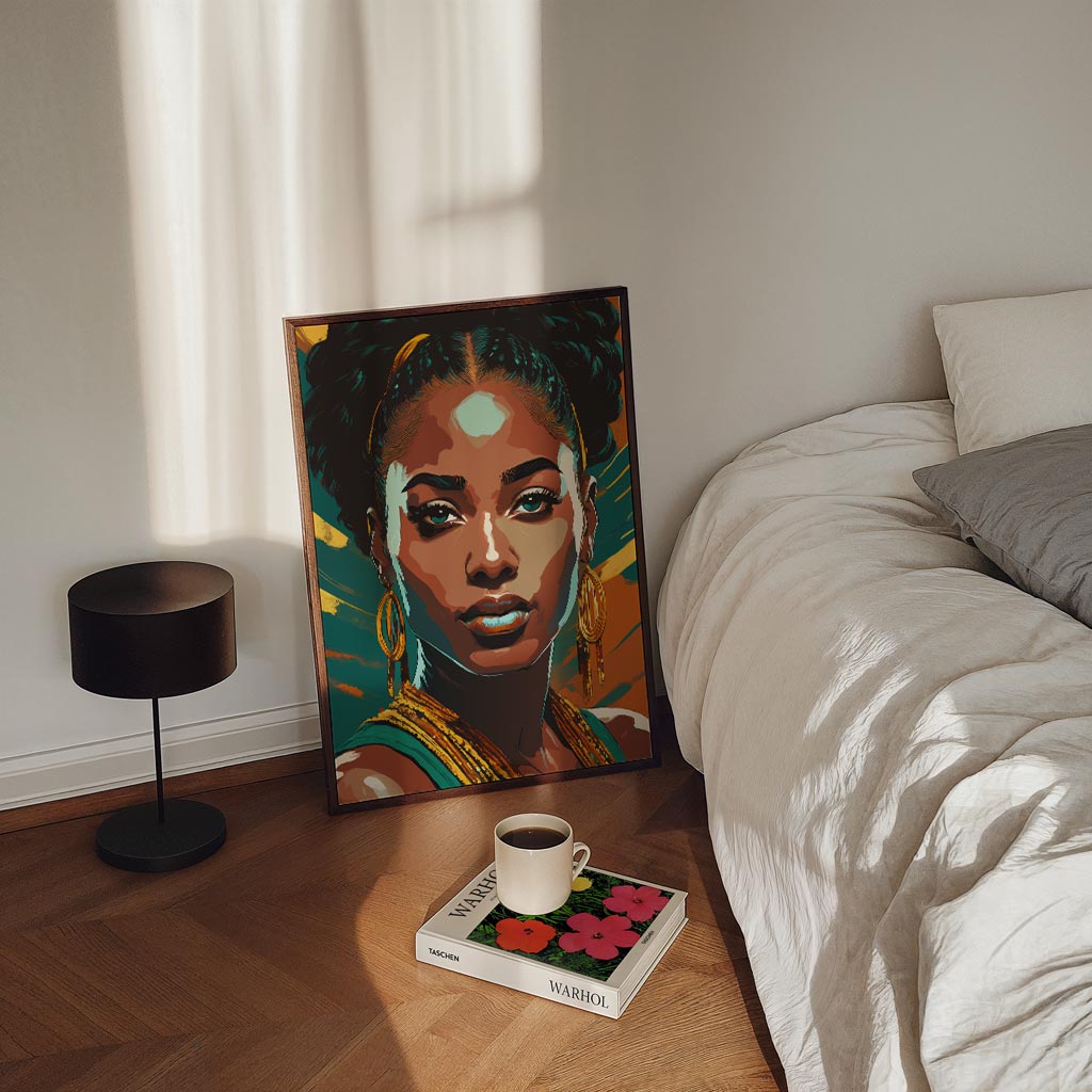 Portret Vrouw in Groen en Oranje Poster-WallArtistic