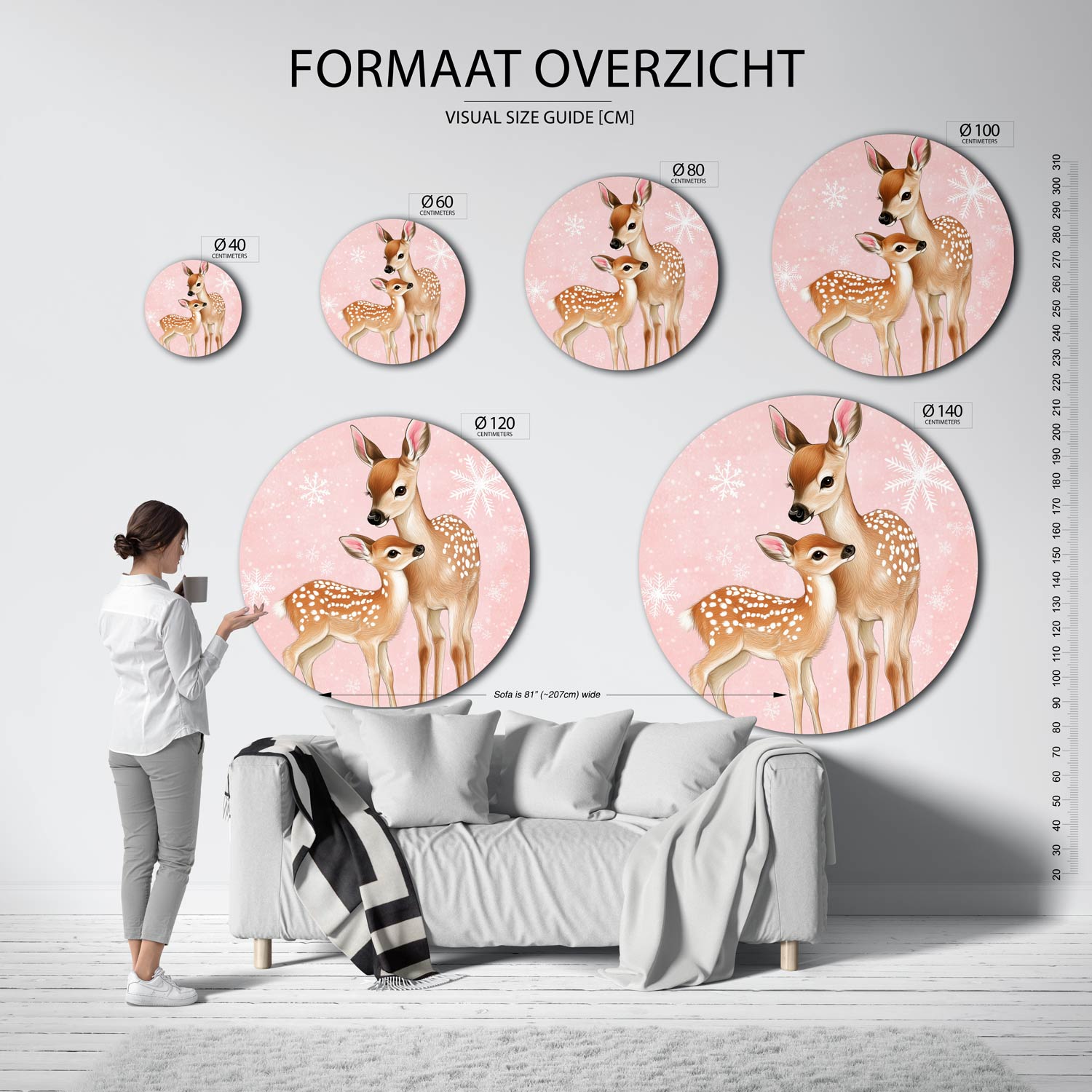 Herten op roze Muurcirkel