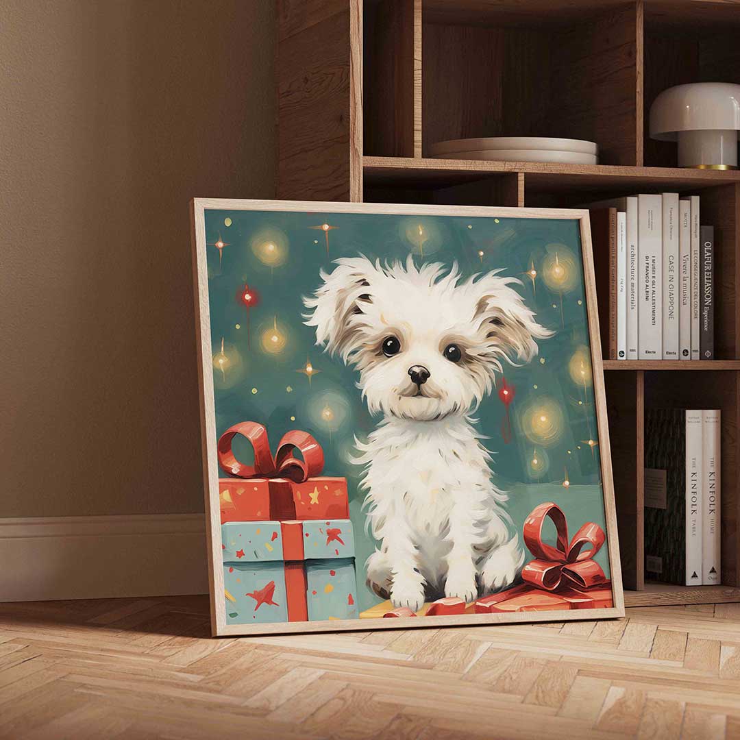 Schattige hond met cadeaus Poster