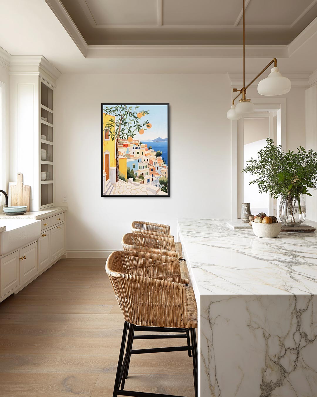 Zonnige dorp uitzicht Kunstwerk