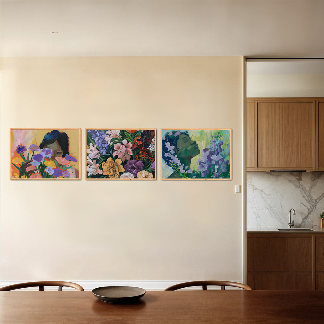 Bloemen en gezicht Posterset