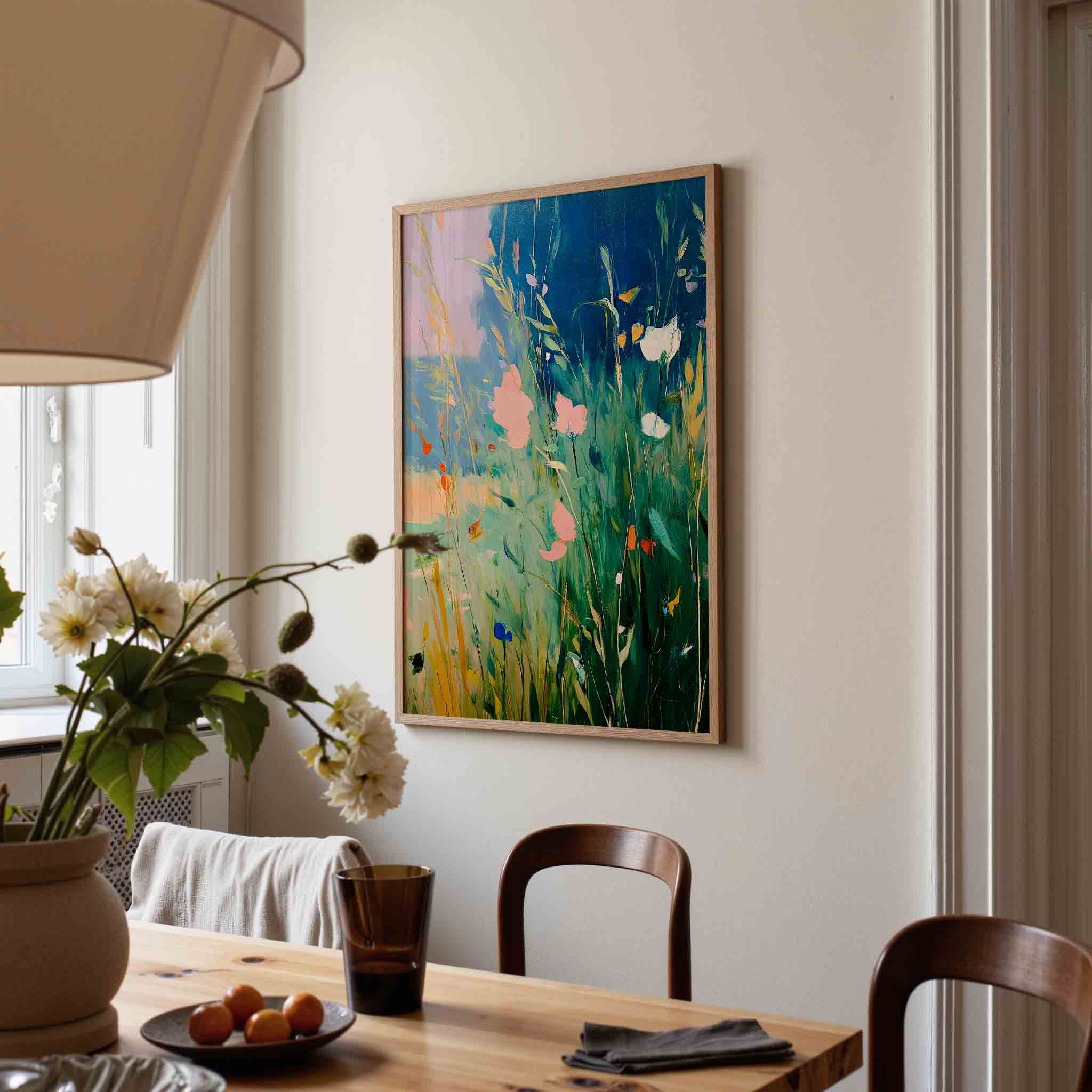 Bloemen in groen landschap Poster
