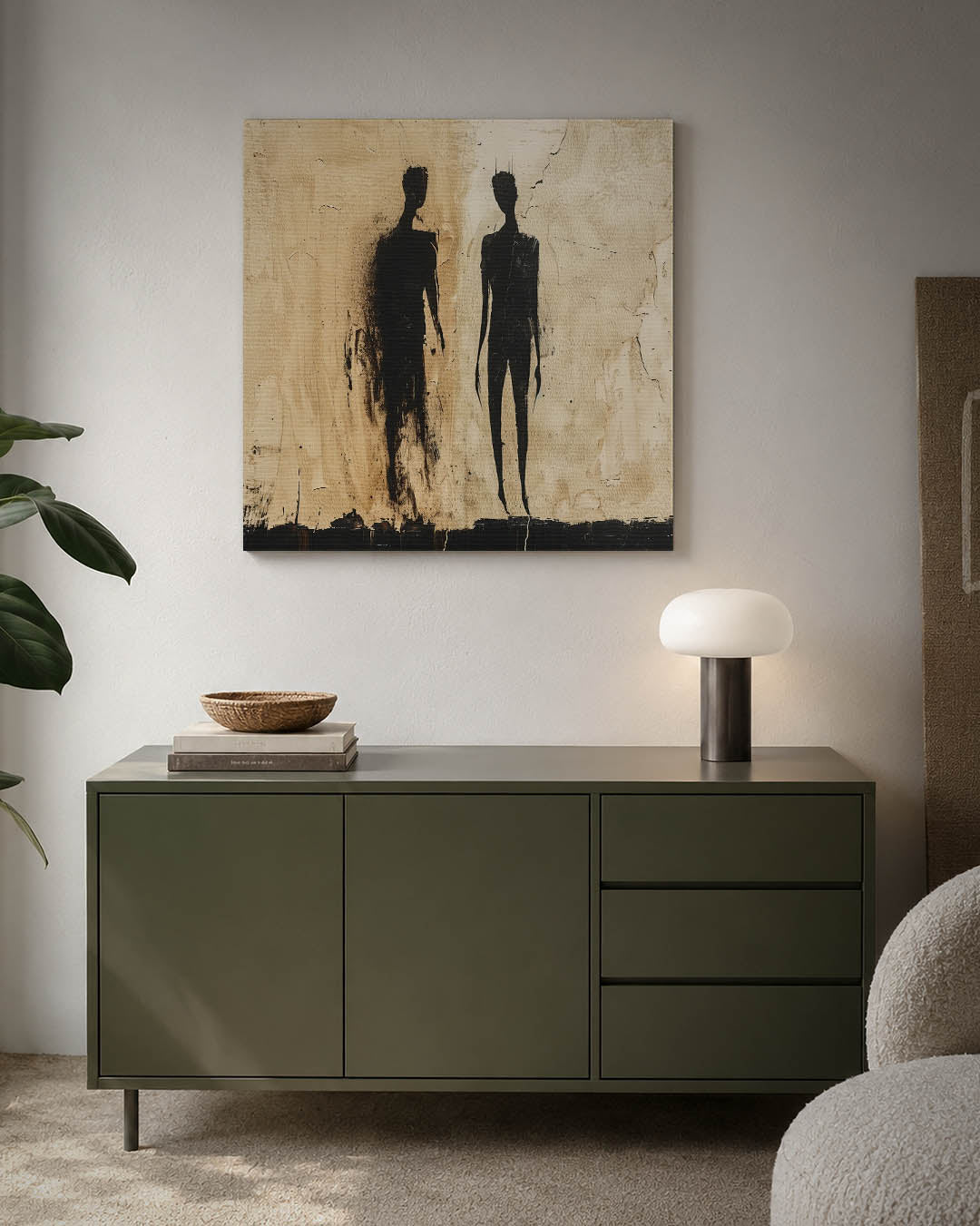 Schaduwfiguren op beige Kunstwerk