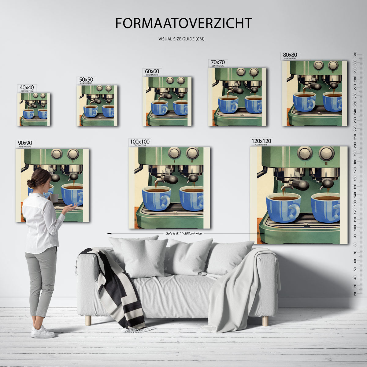 Koffiemachine met blauwe kopjes Poster