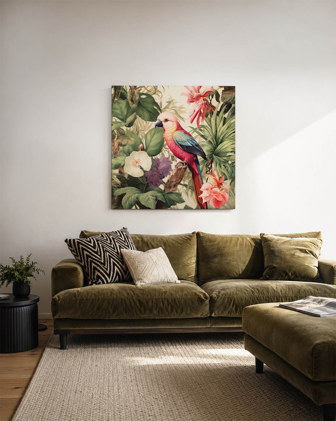 Exotische vogel en bloemen Kunstwerk