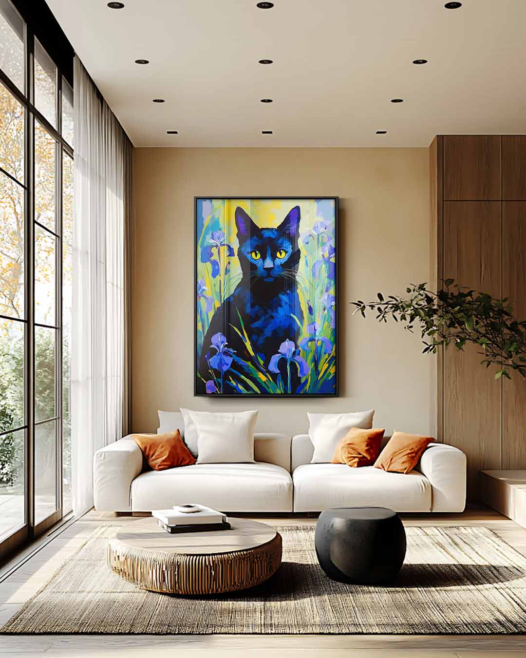 Mystieke Kat in Bloementuin Kunstwerk