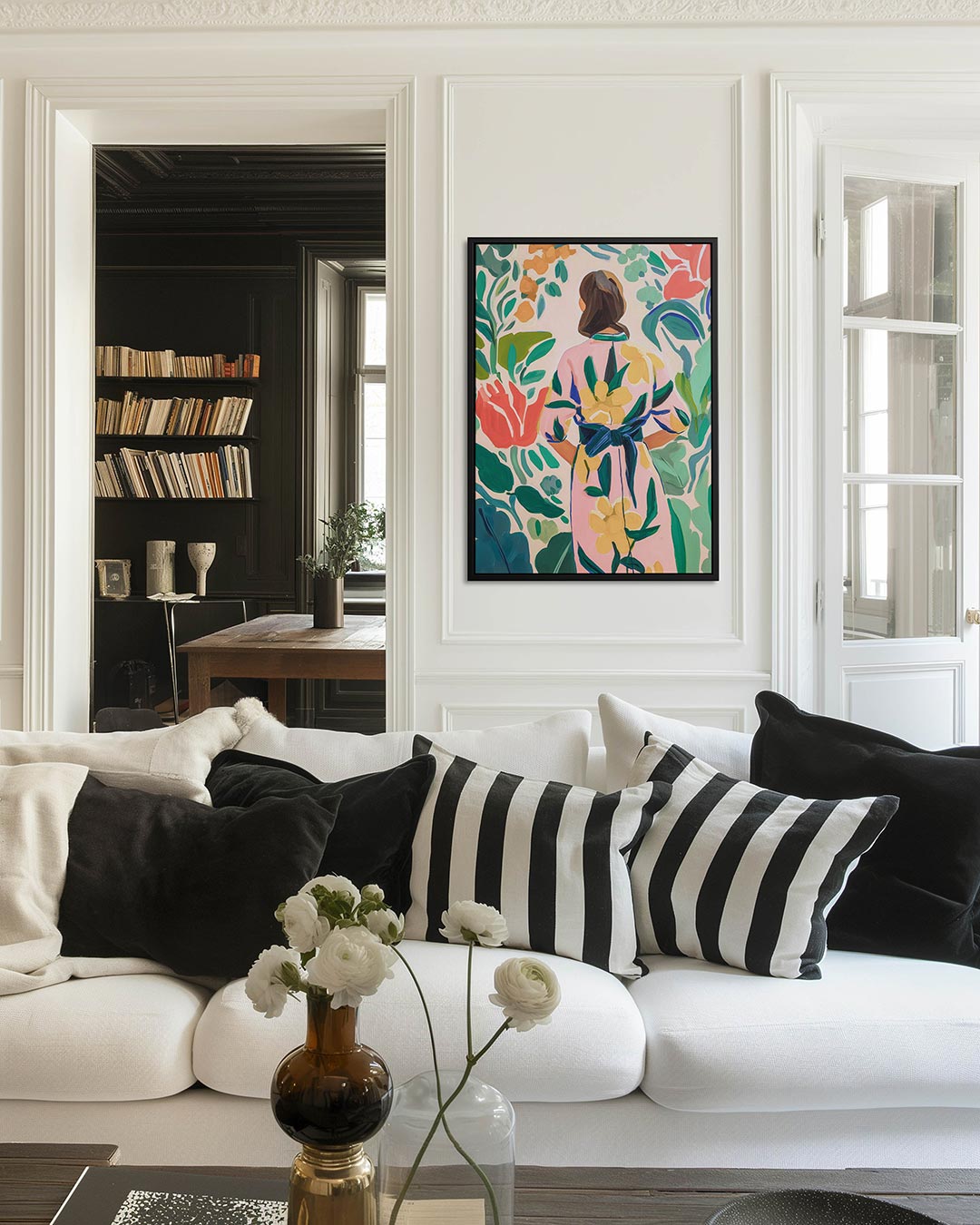 Vrouw in bloemen Kunstwerk