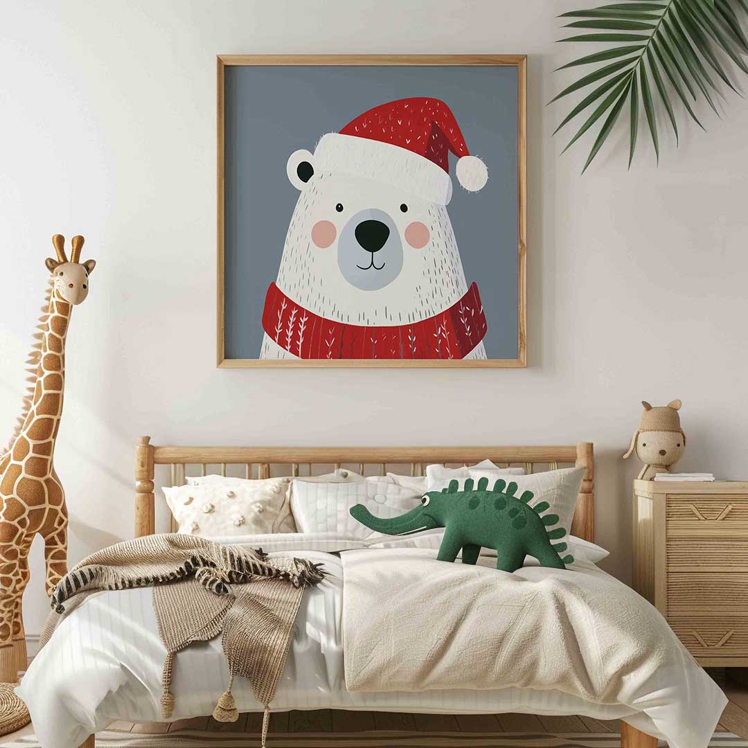 Ijsbeer met kerstmuts Poster