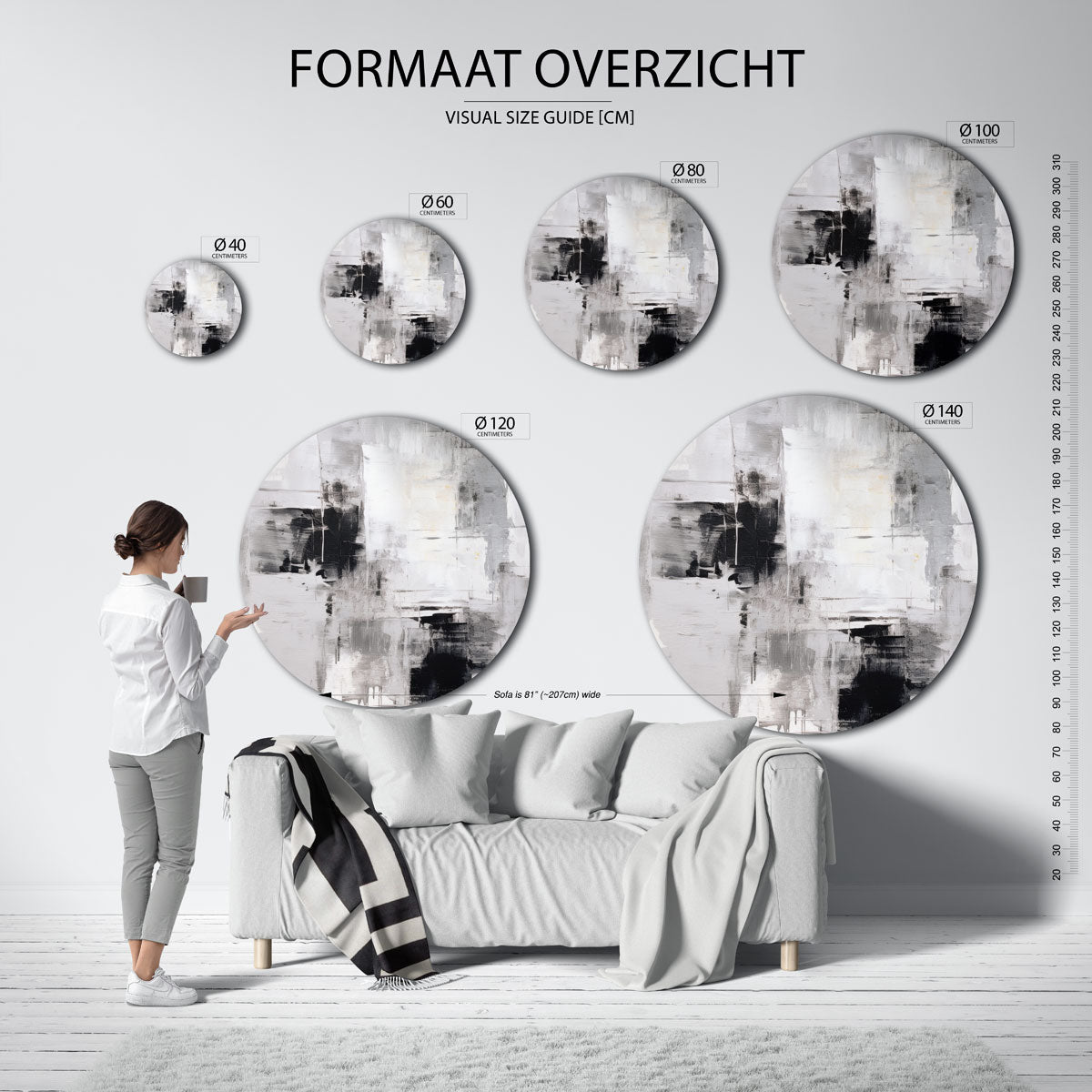 Abstracte zwart wit Muurcirkel